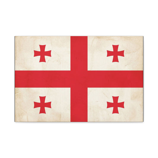 Georgia Flag Canvas Wall Art - Vintage Georgian Cross Flag Print, Patriotic Heritage Decor - Matte Cotton Artwork - Living Room Wall Decor, Office Accent - Bedroom Home Decoration - Ready to Hang