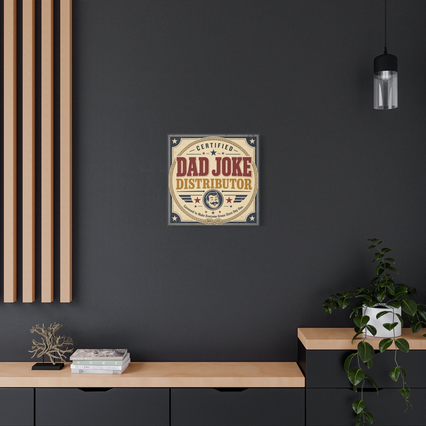 "Dad Joke Distributor" Funny Canvas Wall Art - Vintage Typography Humor Print, Retro Patriotic Stars And Mustache Illustration - Farmhouse Office Decor, Man Cave Wall Hanging - Bedroom Home Decoration