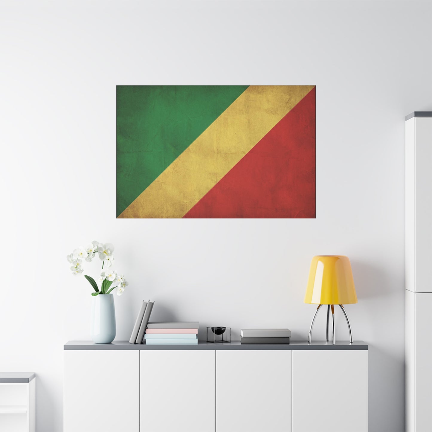 Republic Of The Congo Flag Canvas Wall Art - Vintage National Banner Print, Distressed Tricolor Design - Traditional Patriotic Decor - Living Room Wall Decor - Bedroom Home Decoration - Ready to Hang
