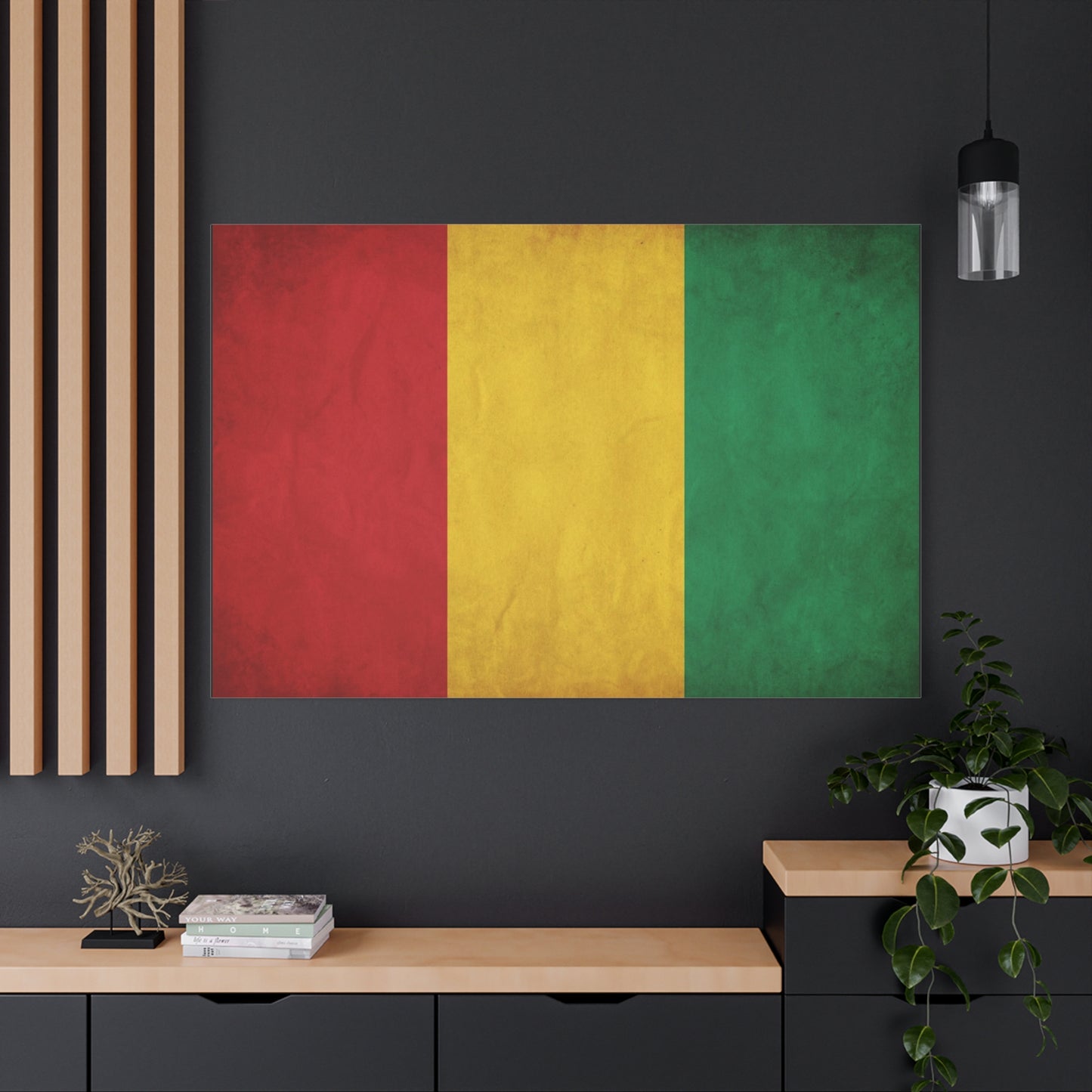 Guinea Flag Canvas Wall Art - Red Yellow Green Tricolor National Print - Vintage Textured Cotton Look - Pan African Style - Living Room Wall Decor - Bedroom Home Decoration - Bedroom Home Decoration