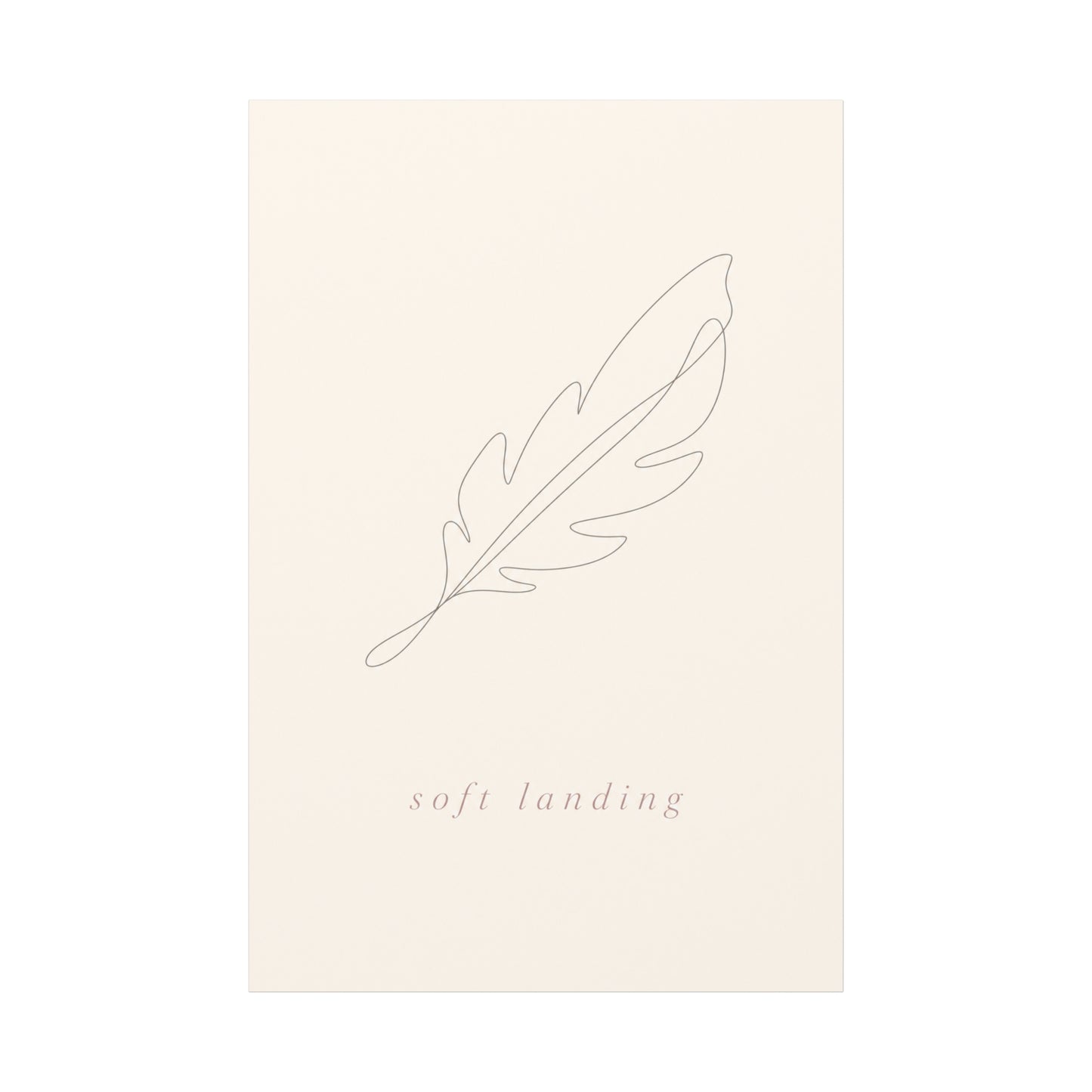 "Soft Landing" Feather Canvas Wall Art - Minimalist Line Drawing, Neutral Beige Cotton Print - Contemporary Bedroom Wall Decor, Nursery Home Decoration, Calming Office Accent - Bedroom Home Decoration