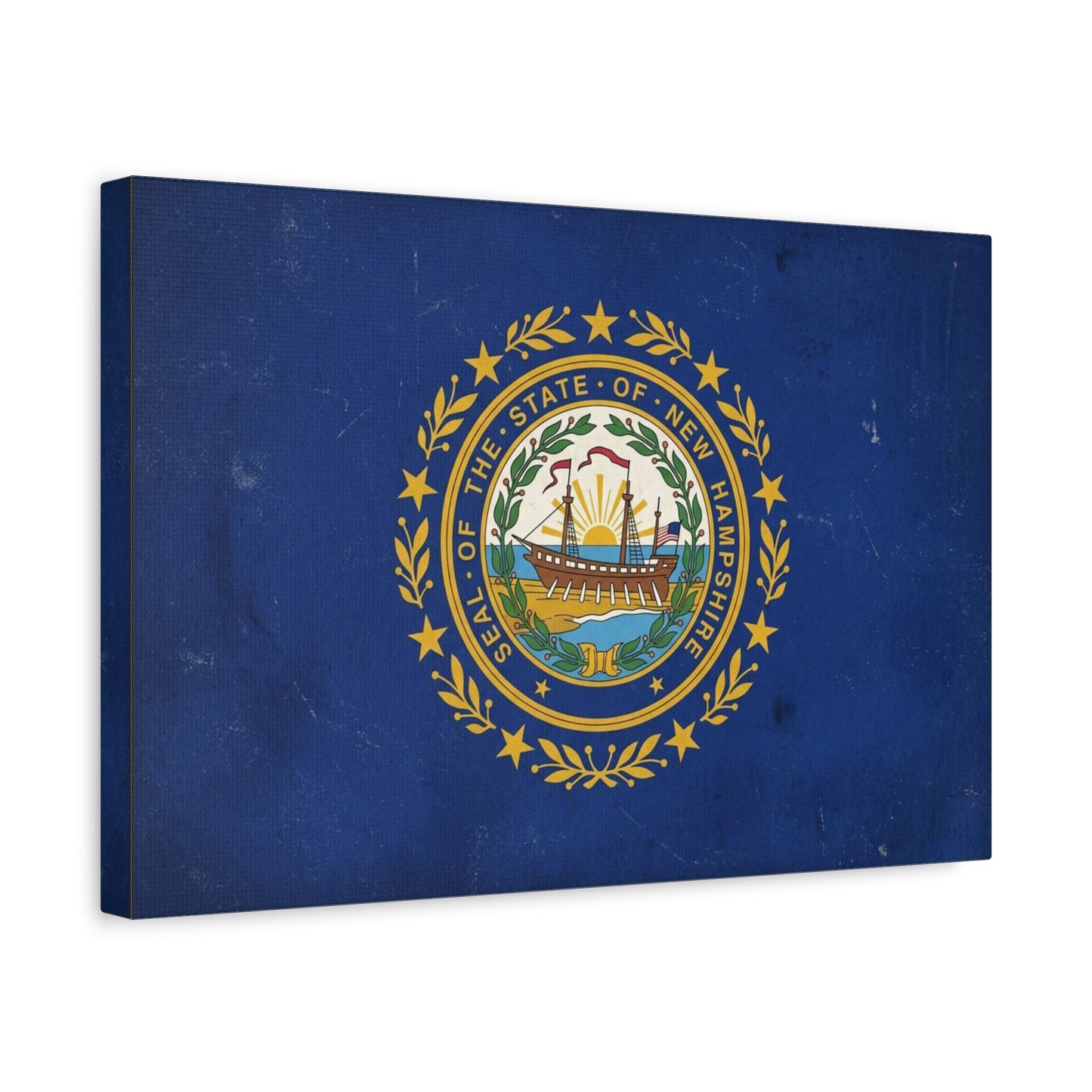 "Seal Of The State Of New Hampshire" Flag Canvas Wall Art - Vintage State Pride Decor, Blue Gold Emblem Print - Rustic Americana Style - Living Room Decoration - Office Wall Art - Ready to Hang