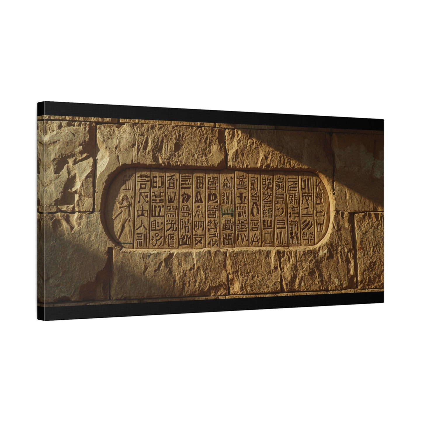 Ancient Egyptian Hieroglyphs Canvas Wall Art - Stone Temple Relief, Historical Art Print - Matte Cotton Decor - Traditional Archaeology Style - Office Wall Art, Study Room Accent