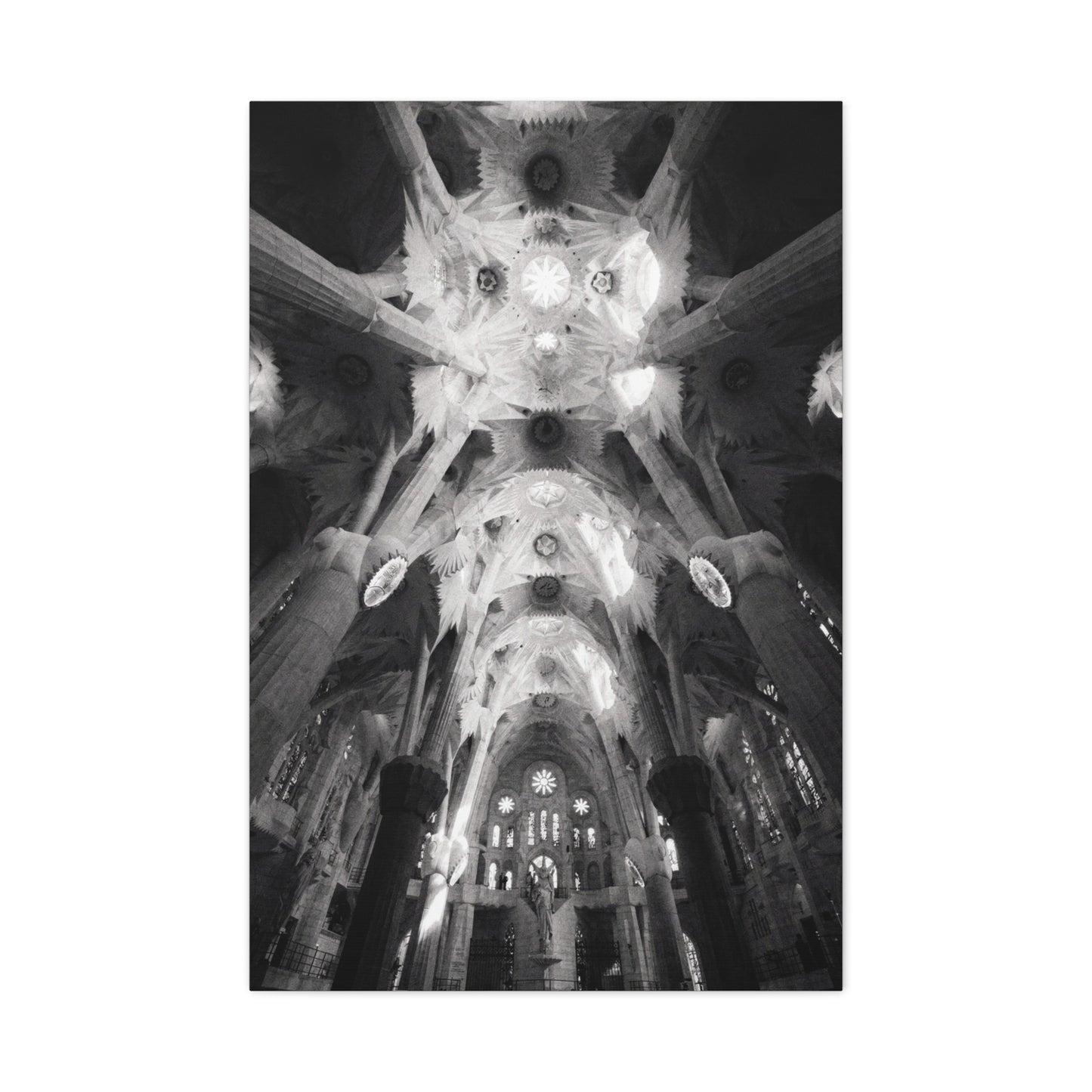 Sagrada Familia Cathedral Interior Canvas Wall Art - Black And White Architectural Art Print, Gothic Ceiling Columns, Contemporary Wall Decor For Living Room Office - Bedroom Home Decoration