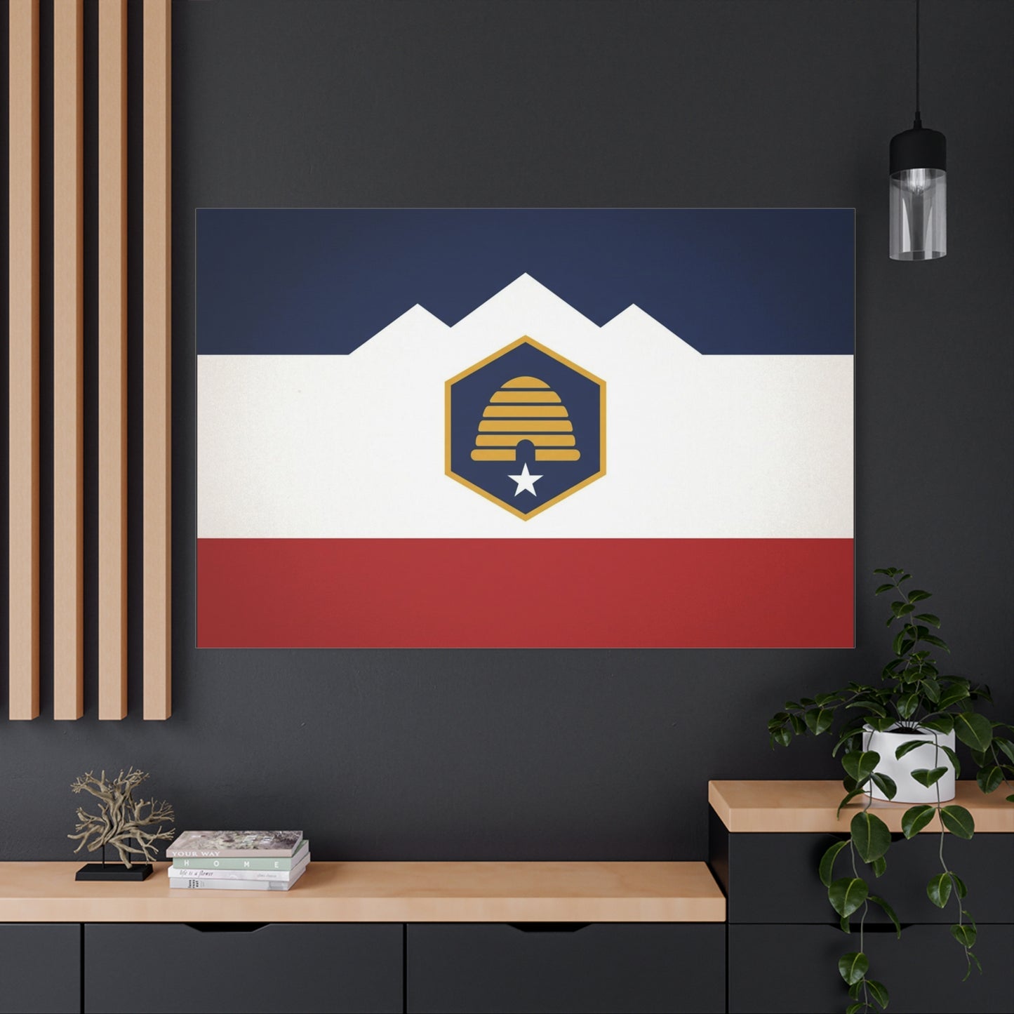 Acadia Flag Canvas Wall Art - Maine State Pride Print, Blue White Red Emblem Design - Minimalist Geometric Style - Living Room Decor, Office Wall Hanging - Bedroom Home Decoration - Ready to Hang