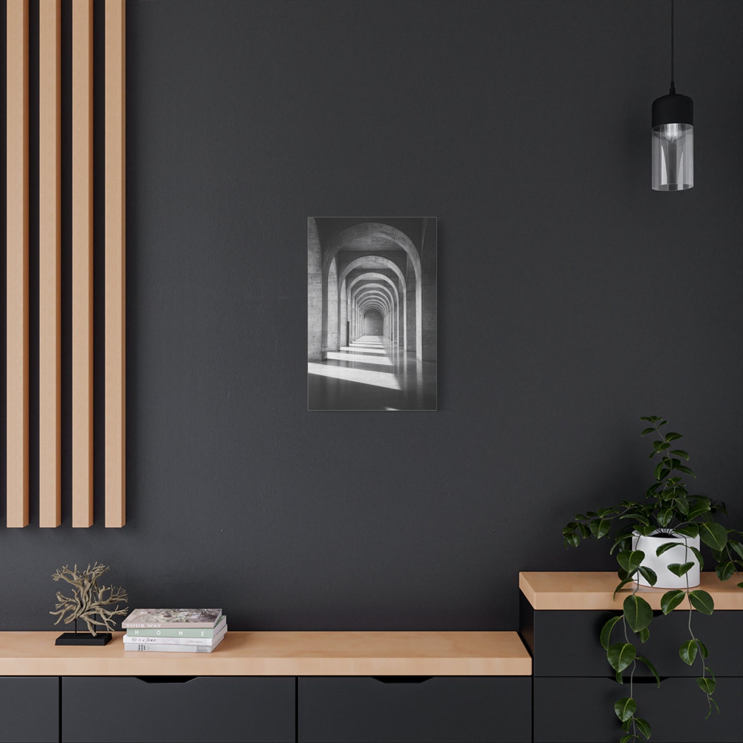 Black And White Arched Hallway Canvas Wall Art - Minimalist Architecture Art Print, Modern Concrete Corridor Interior, Contemporary Living Room Wall Decor Office Art - Bedroom Home Decoration