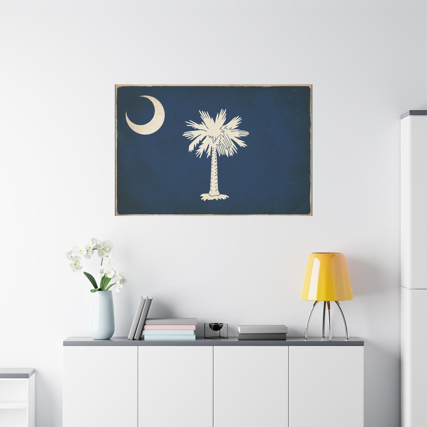 South Carolina Flag Canvas Wall Art - Crescent Moon Palmetto Tree Print, Vintage Navy State Decor - Rustic Patriotic Style - Living Room Wall Decor, Office Home Decoration - Bedroom Home Decoration