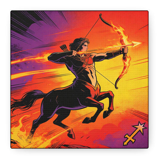 Sagittarius Centaur Archer Canvas Wall Art - Fiery Zodiac Illustration, Bold Mythology Decor - Matte Canvas Print, Modern Pop Art Style - Bedroom Home Decoration, Office Wall Decor - Ready to Hang