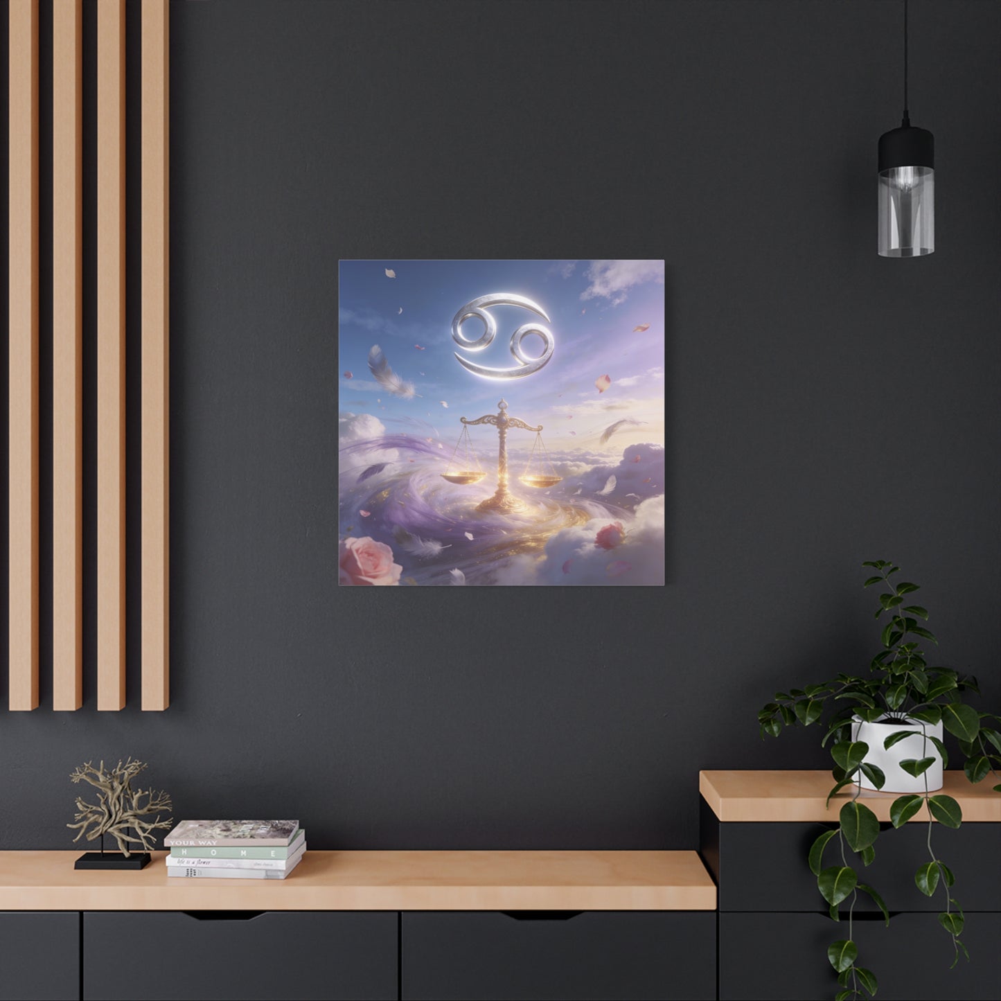 Cancer Zodiac Canvas Wall Art - Celestial Crab Symbol, Golden Libra Scales, Dreamy Sky - Matte Canvas Print, Contemporary Astrology Decor - Bedroom Wall Accent, Meditation Space - Ready to Hang