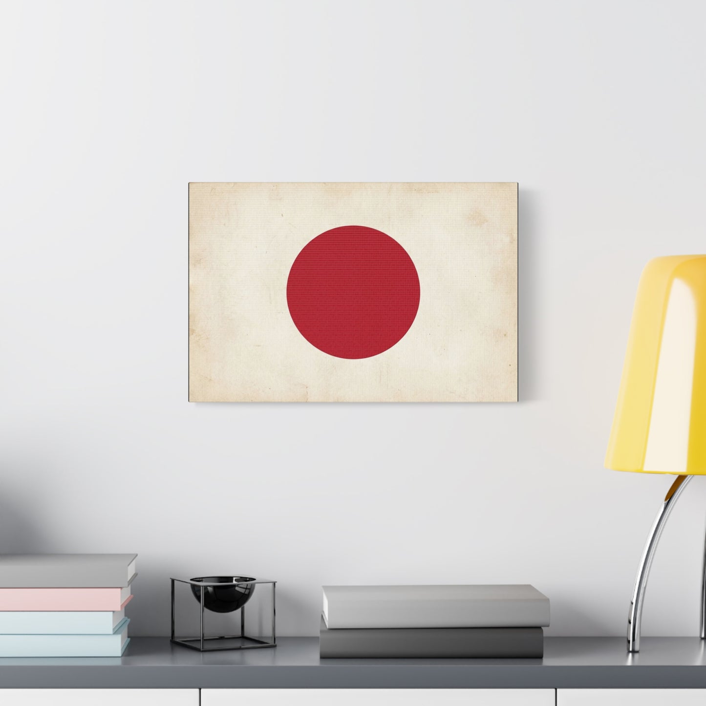 Japan Flag Canvas Wall Art - Minimalist Red Sun Graphic Print, Vintage Neutral Background - Matte Cotton Artwork - Modern Living Room Wall Decor, Office Art, Dorm Accent - Bedroom Home Decoration