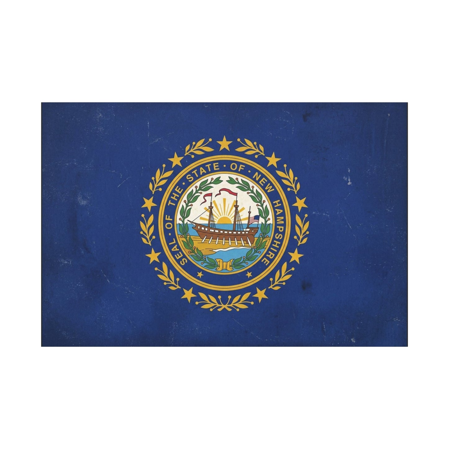 "Seal Of The State Of New Hampshire" Flag Canvas Wall Art - Vintage State Pride Decor, Blue Gold Emblem Print - Rustic Americana Style - Living Room Decoration - Office Wall Art - Ready to Hang