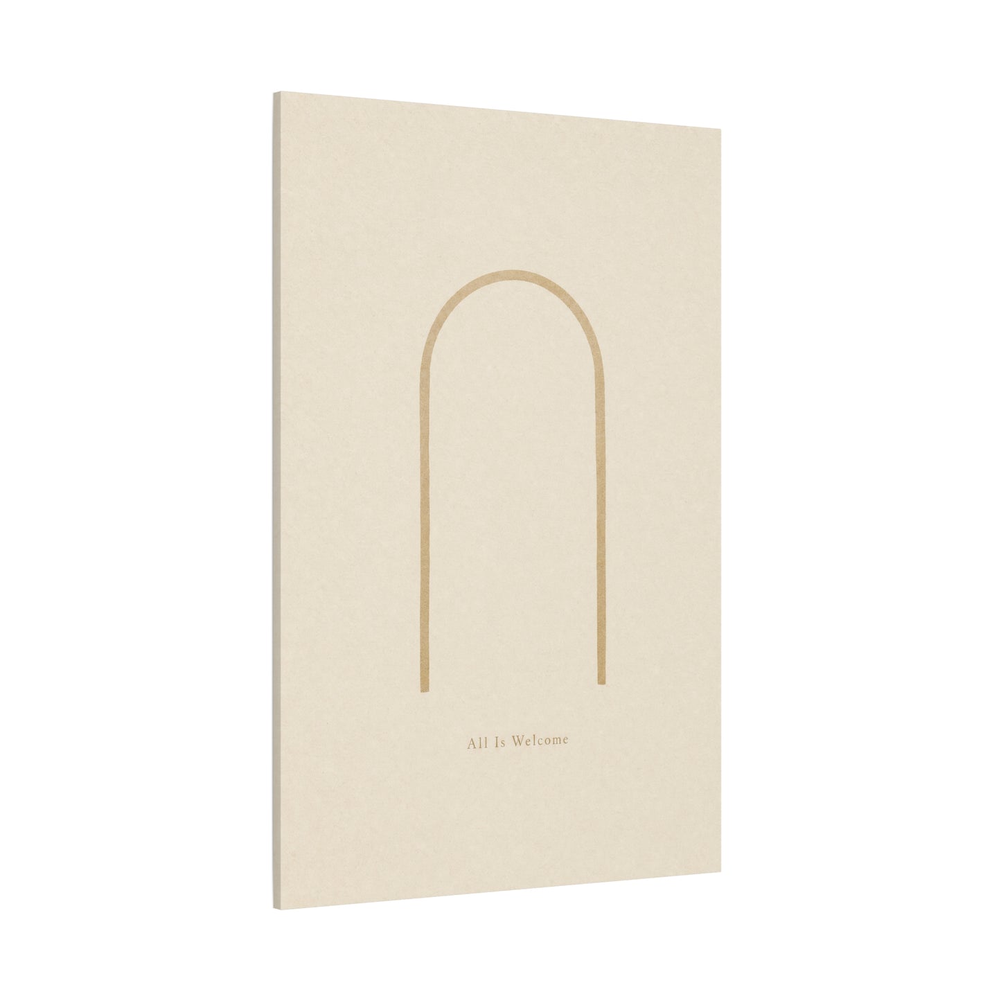 "All Is Welcome" Minimalist Arch Canvas Wall Art - Neutral Beige Line Print, Contemporary Typography Decor - Calming Bedroom Home Decoration, Living Room Wall Decor - Ready to Hang - Ready to Hang
