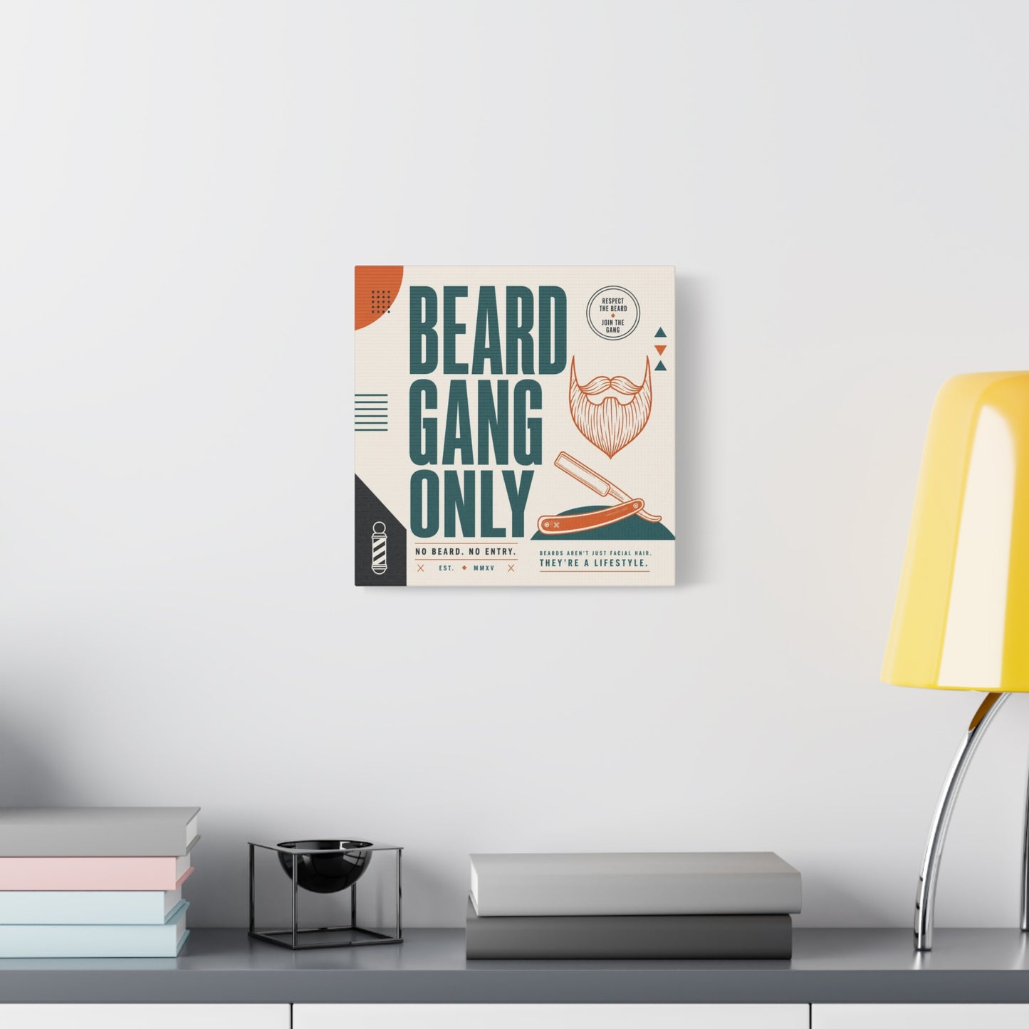 "Beard Gang Only" Typography Canvas Wall Art - Barber Beard Quote Print, Vintage Modern Style - Barbershop Wall Decor, Workspace Accent, Retro Illustration Canvas - Reception Area Decor