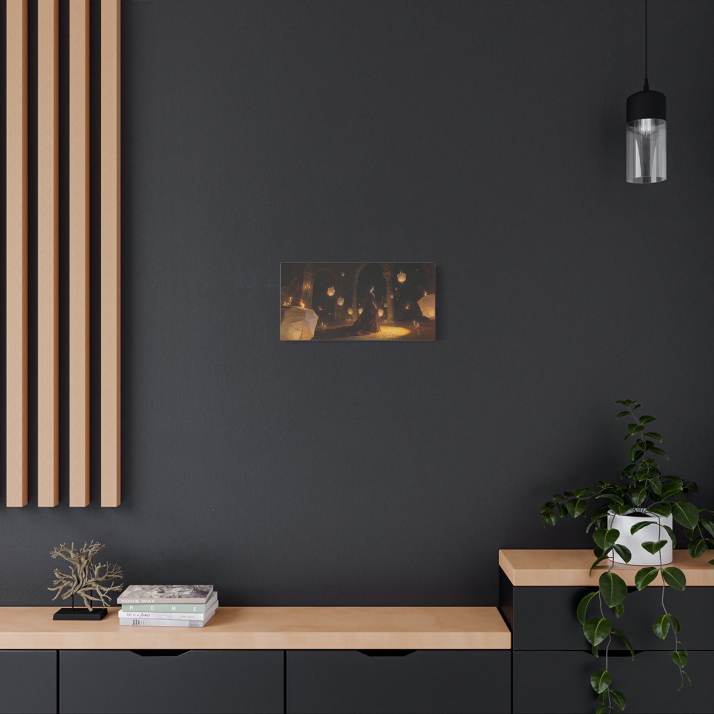 Woman In Candlelit Palace Canvas Wall Art - Floating Lantern Fantasy Scene, Dark Romantic Matte Canvas Print - Traditional Style, Living Room Wall Decor, Bedroom Home Accent - Bedroom Home Decoration
