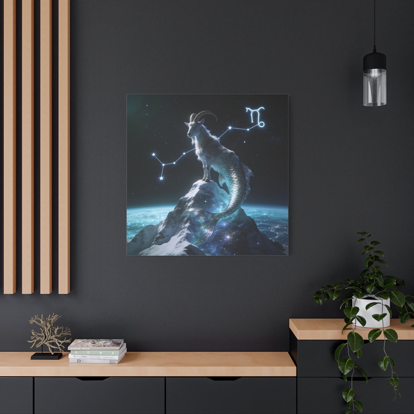 Capricorn Zodiac Canvas Wall Art - Celestial Sea Goat Constellation, Surreal Night Sky, Matte Canvas Print, Modern Fantasy Style, Bedroom Home Decoration, Office Wall Decor Accent - Ready to Hang