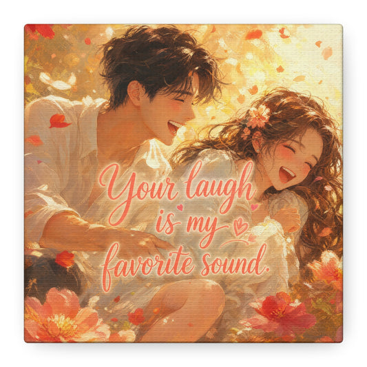 "Your Laugh Is My Favorite Sound" Romantic Couple Canvas Wall Art - Floral Love Quote Print - Warm Golden Painterly Style - Bedroom Wall Decor, Living Room Home Decoration - Bedroom Home Decoration