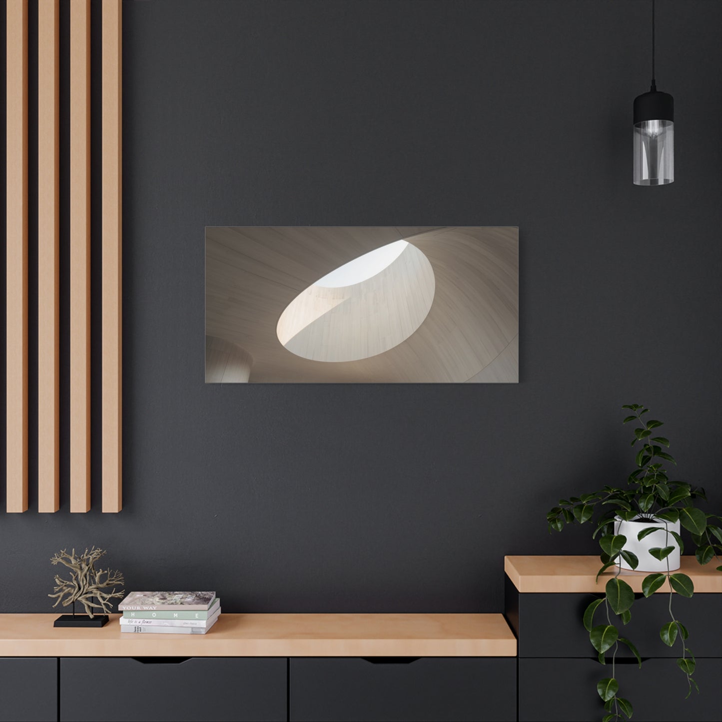 Minimalist Skylight Architecture Canvas Wall Art - Curved Ceiling Oculus Art Print - Neutral Matte Canvas Print - Contemporary Living Room Wall Decor, Bedroom Home Decoration - Modern Farmhouse Style