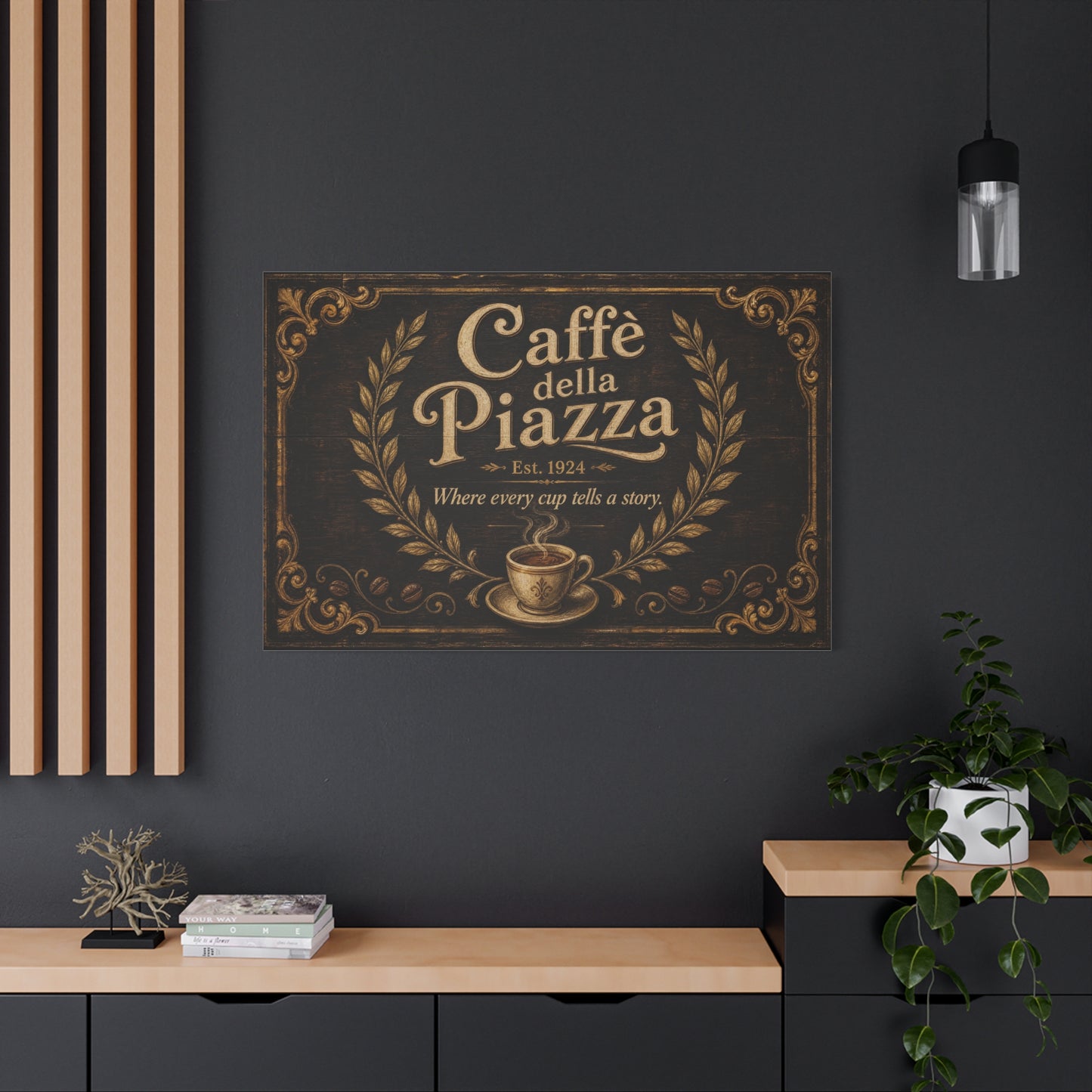 "Caffè della Piazza" Coffee Canvas Wall Art - Vintage Italian Cafe Sign, Rustic Typography Decor - Matte Cotton Print, Coffee Bar Artwork - Ready to Hang - Cafe Wall Art - Bistro Decor