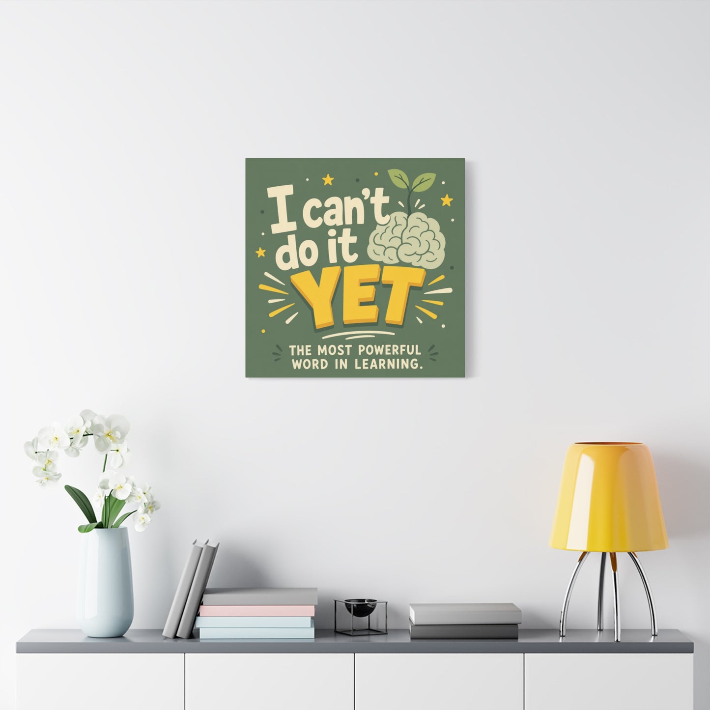 "I Can't Do It Yet" Motivational Canvas Wall Art - Growth Mindset Quote Print, Classroom Decor, Green Typography Poster, Teacher Office Wall Decor, Kids Study Room Decoration - Bedroom Home Decoration