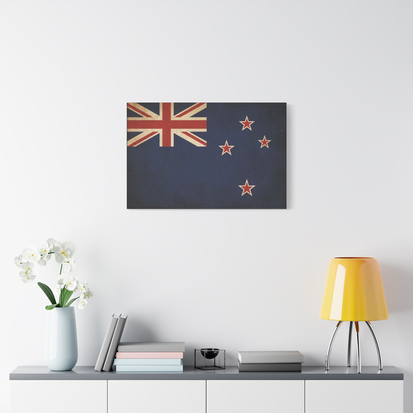 New Zealand Flag Canvas Wall Art - Vintage Kiwi National Banner Print, Distressed Navy Red Cream Design - Traditional Patriotic Style - Living Room Wall Decor Bedroom Home Decoration - Ready to Hang