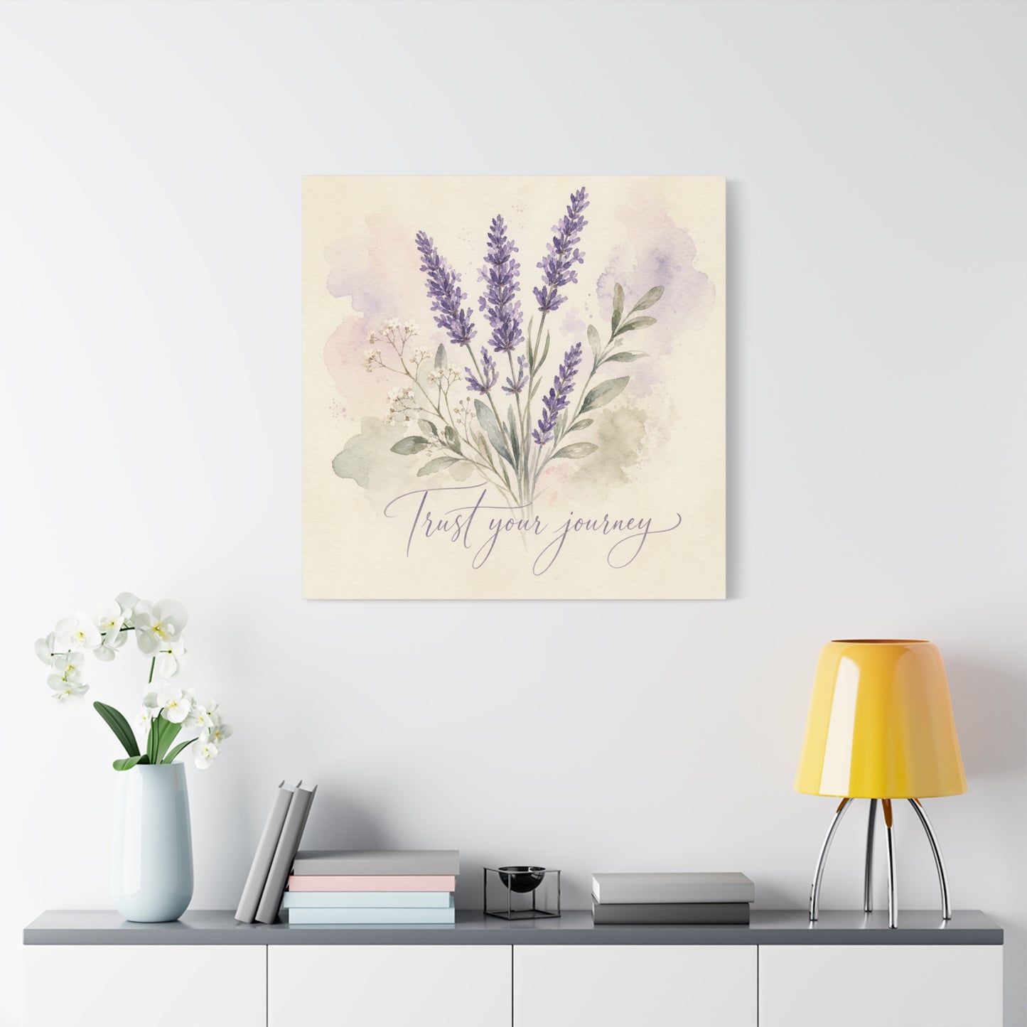 "Trust Your Journey" Lavender Canvas Wall Art - Watercolor Botanical Floral Decor - Soft Purple Sage Green Bouquet, Inspirational Bedroom Wall Decor, Farmhouse Office Home Decoration - Ready to Hang