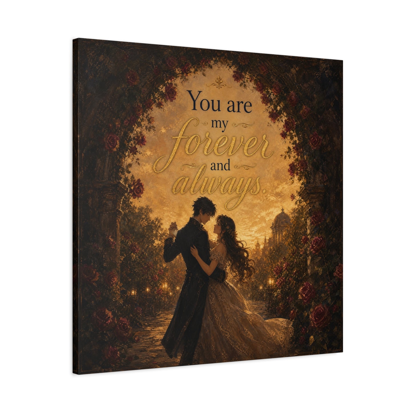 "You Are My Forever And Always." Romantic Couple Canvas Wall Art - Vintage Rose Arch Sunset Quote Print - Bedroom Home Decoration - Living Room Wall Decor - Bedroom Home Decoration - Ready to Hang