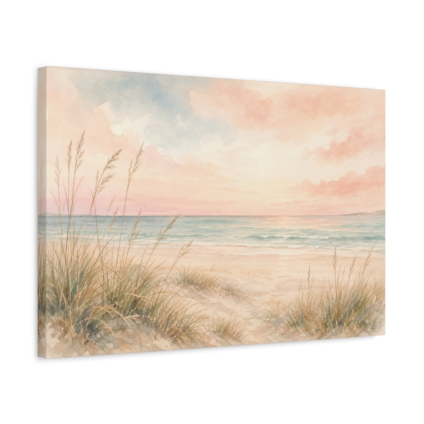 Pastel Beach Dune Canvas Wall Art - Coastal Seascape Sunset Shore Grass Print - Soft Pink Blue Watercolor - Bedroom Wall Decor, Living Room Home Decoration - Bedroom Home Decoration - Ready to Hang