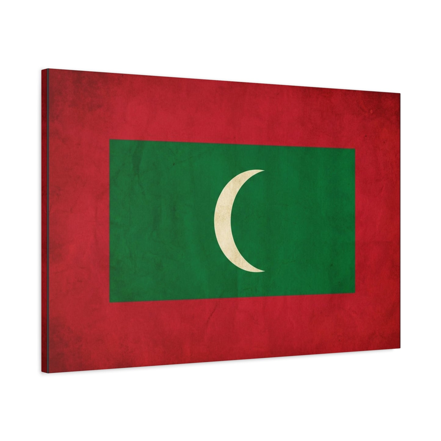Maldives Flag Canvas Wall Art - Vintage National Banner Print, Red Green White Crescent - Patriotic Typography Style - Living Room Wall Decor, Bedroom Home Decoration - Bedroom Home Decoration