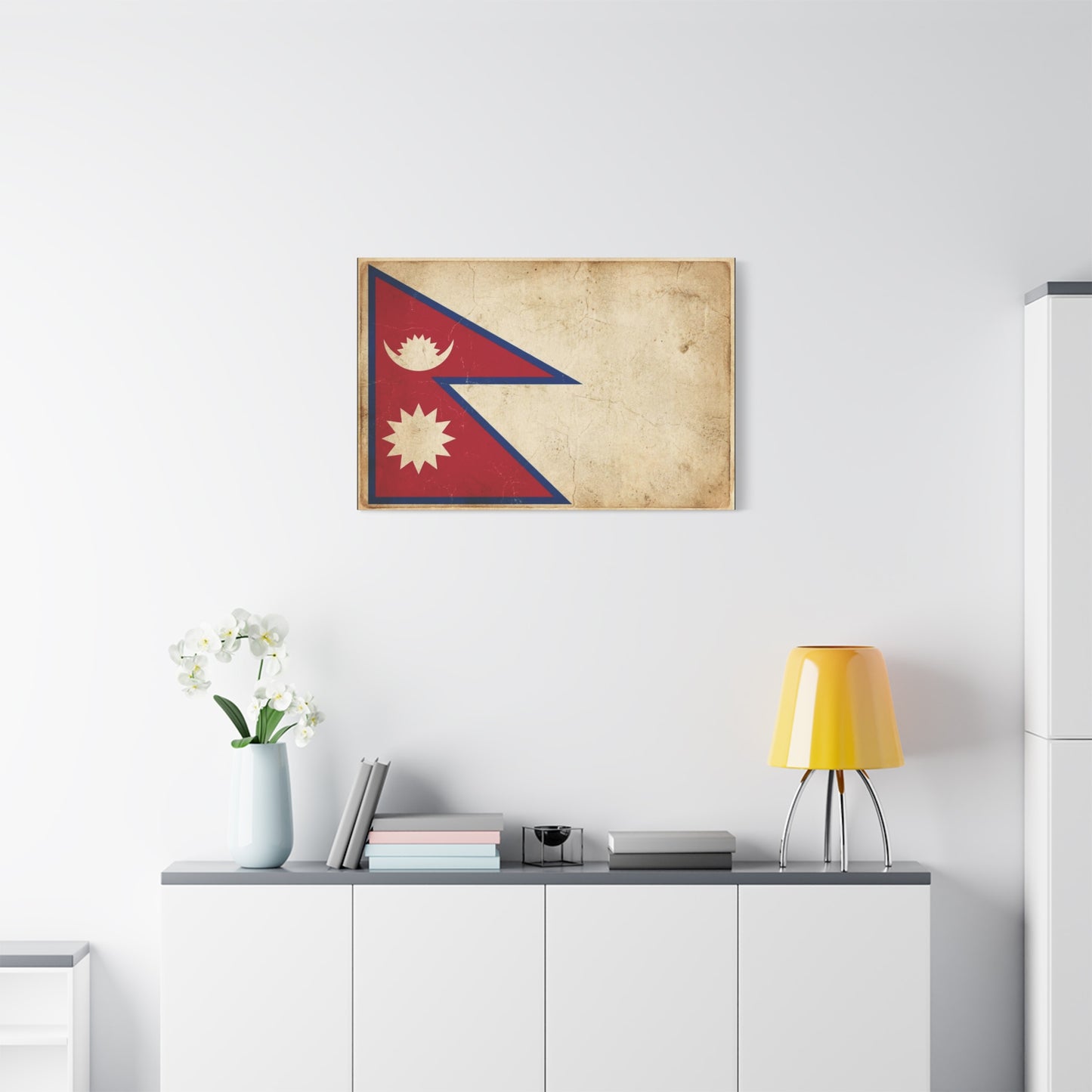 Nepal Flag Canvas Wall Art - Vintage Nepalese Banner Print, Rustic Patriotic Decor - Distressed Parchment Look, Traditional Style - Living Room Wall Decor - Bedroom Home Decoration - Ready to Hang