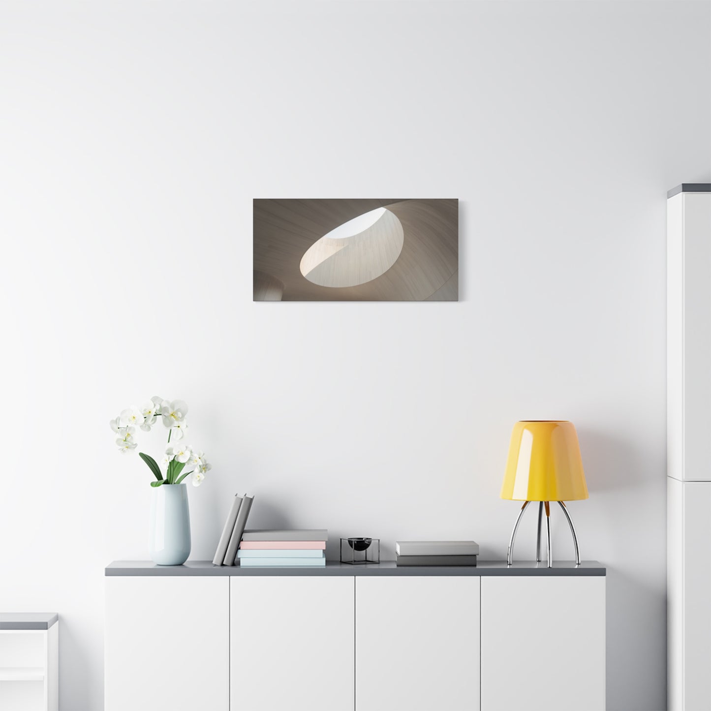 Minimalist Skylight Architecture Canvas Wall Art - Curved Ceiling Oculus Art Print - Neutral Matte Canvas Print - Contemporary Living Room Wall Decor, Bedroom Home Decoration - Modern Farmhouse Style