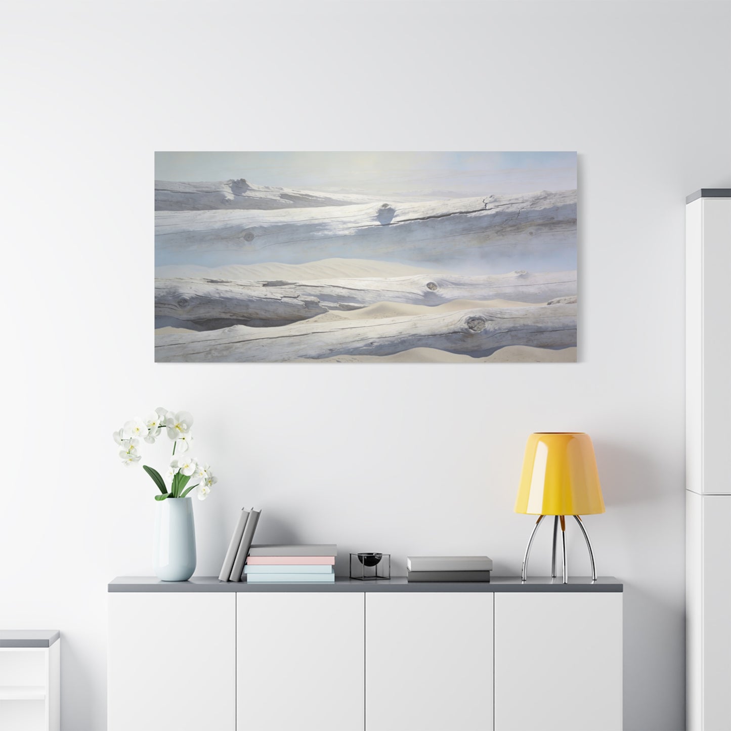 Driftwood Beach Canvas Wall Art - Coastal Sand Dunes Art Print, Soft Blue Beige Neutral Tones - Minimalist Coastal Style - Living Room Wall Decor, Bedroom Home Decoration - Ready to Hang