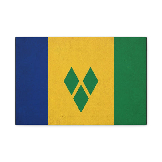 Saint Vincent Flag Canvas Wall Art - Blue Yellow Green Caribbean Flag Print - Vintage Textured Island Pride Decor - Living Room Wall Decor, Bedroom Home Decoration - Bedroom Home Decoration