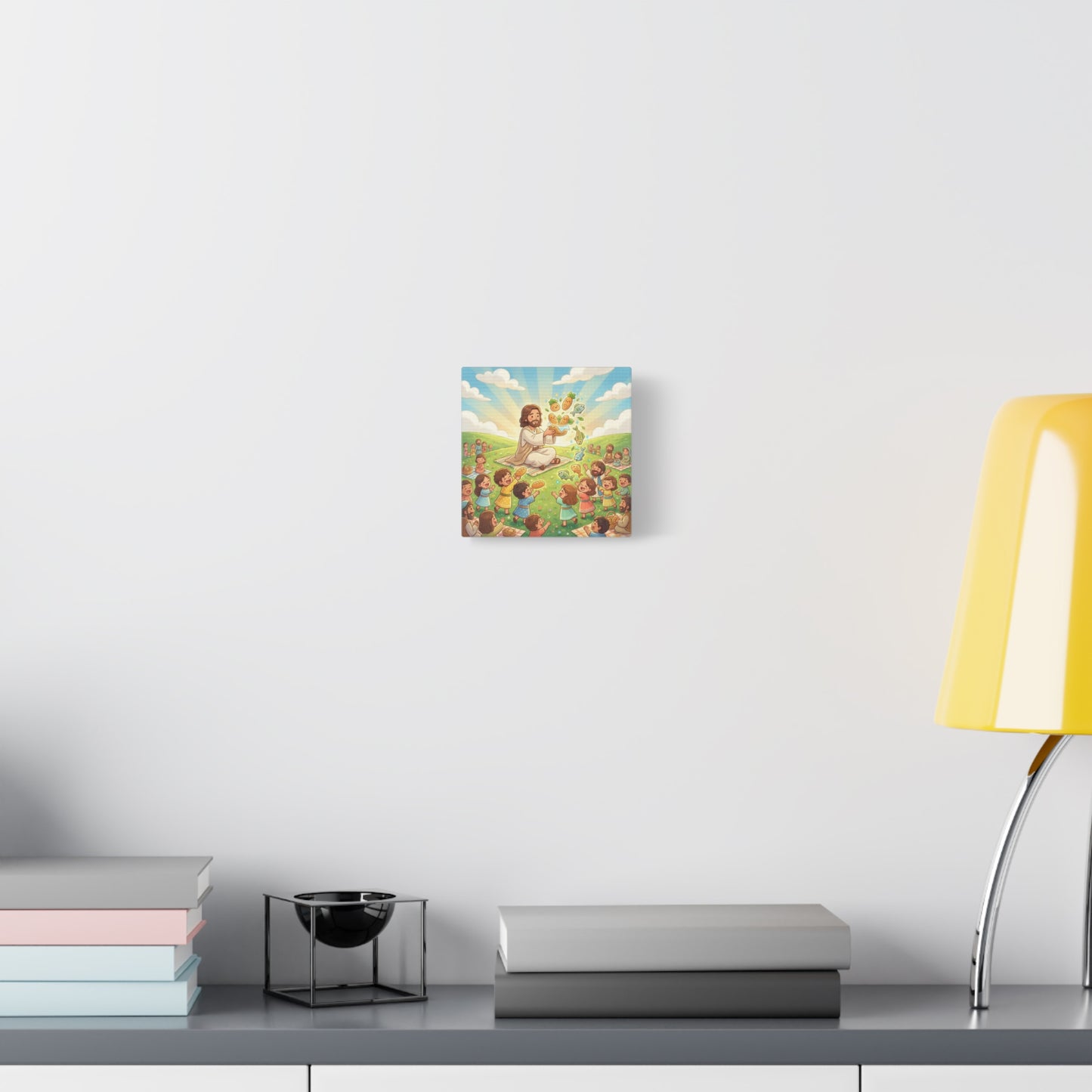 Jesus Feeding Multitude Canvas Wall Art - Loaves And Fish Bible Scene, Christian Nursery Decor - Matte Cotton Print, Kids Room Wall Decor, Sunday School Classroom - Bedroom Home Decoration