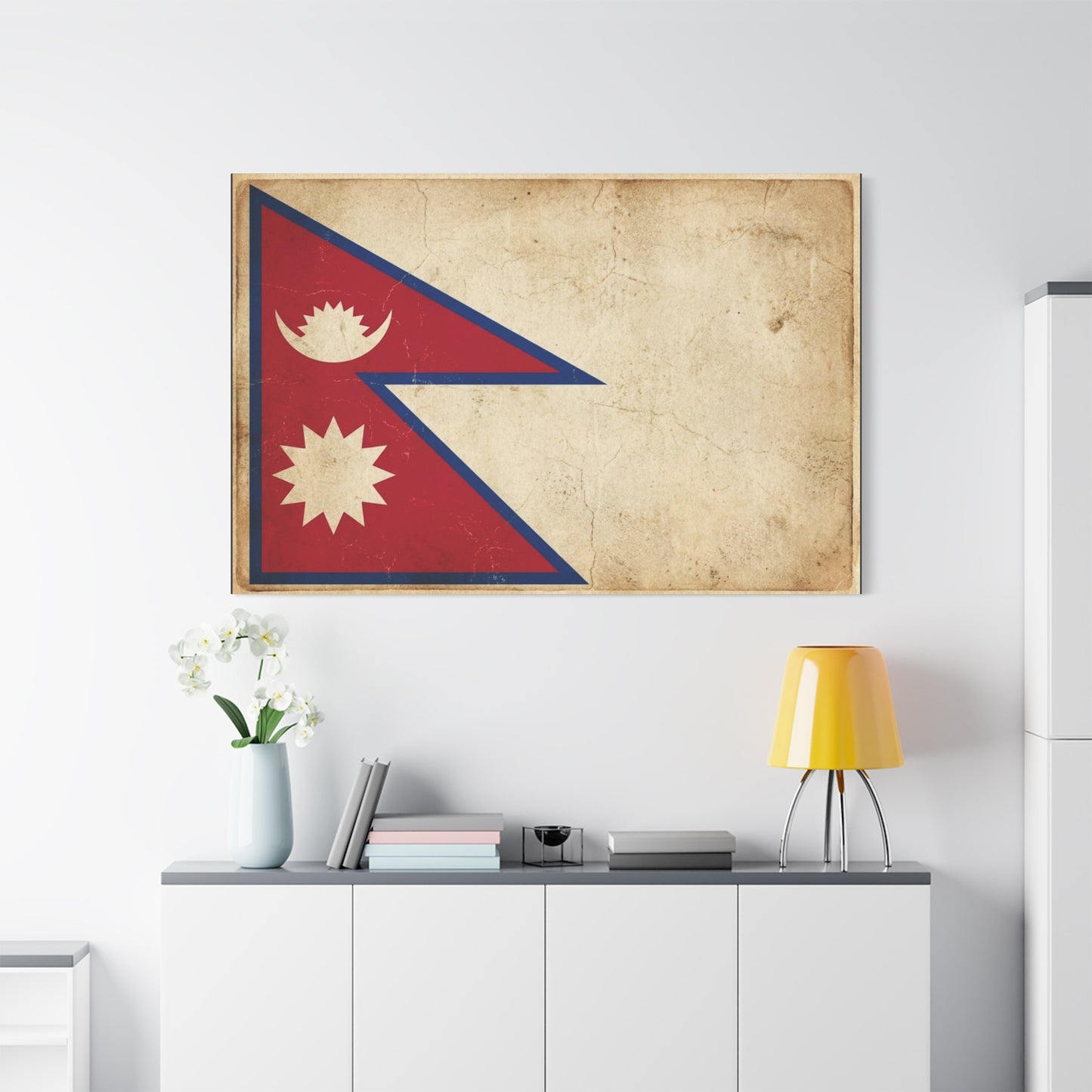 Nepal Flag Canvas Wall Art - Vintage Nepalese Banner Print, Rustic Patriotic Decor - Distressed Parchment Look, Traditional Style - Living Room Wall Decor - Bedroom Home Decoration - Ready to Hang