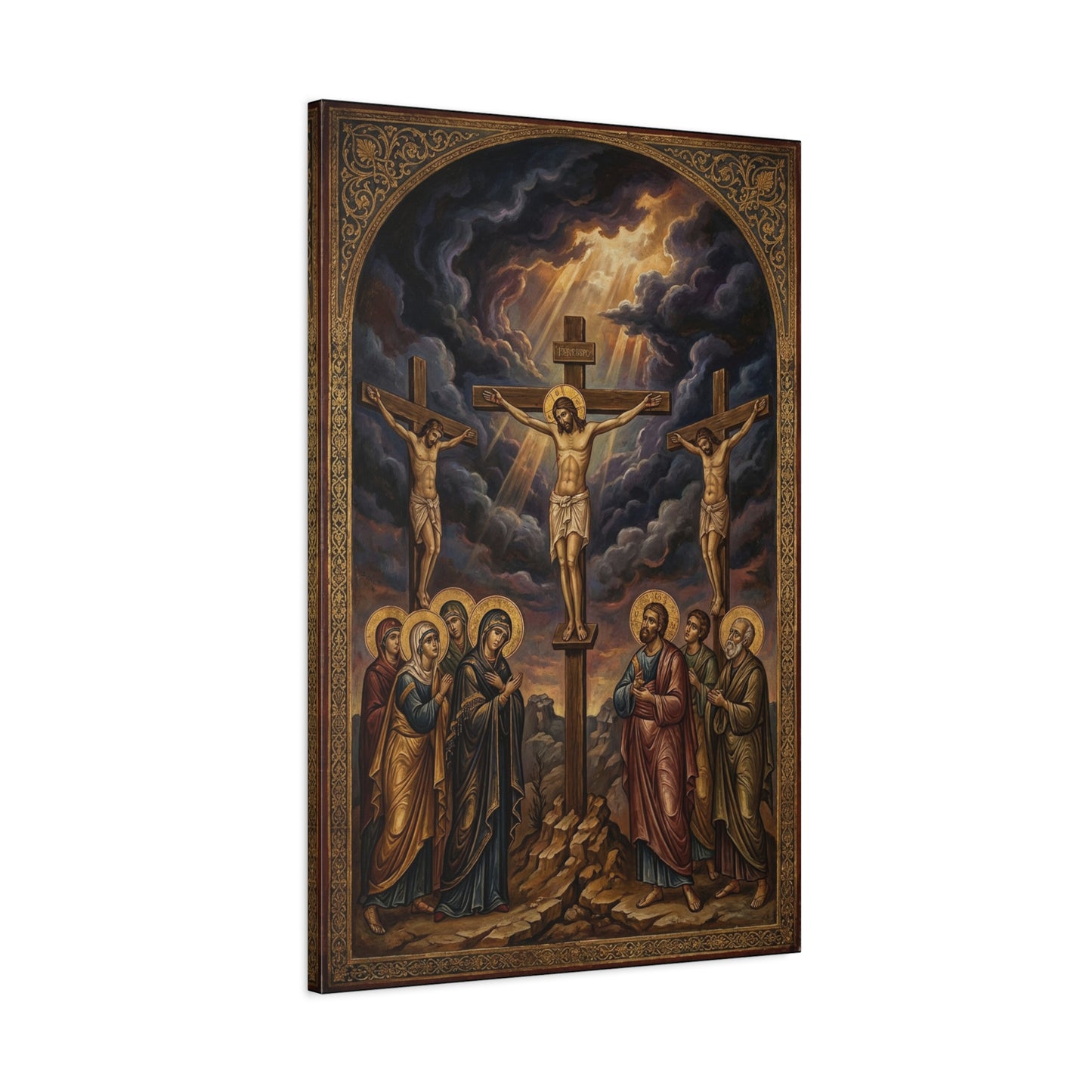 Jesus Christ Crucifixion Canvas Wall Art - Golgotha Religious Icon Painting, Sacred Cross Scene, Traditional Christian Decor - Living Room Wall Decor, Bedroom Home Decoration - Bedroom Home Decoration
