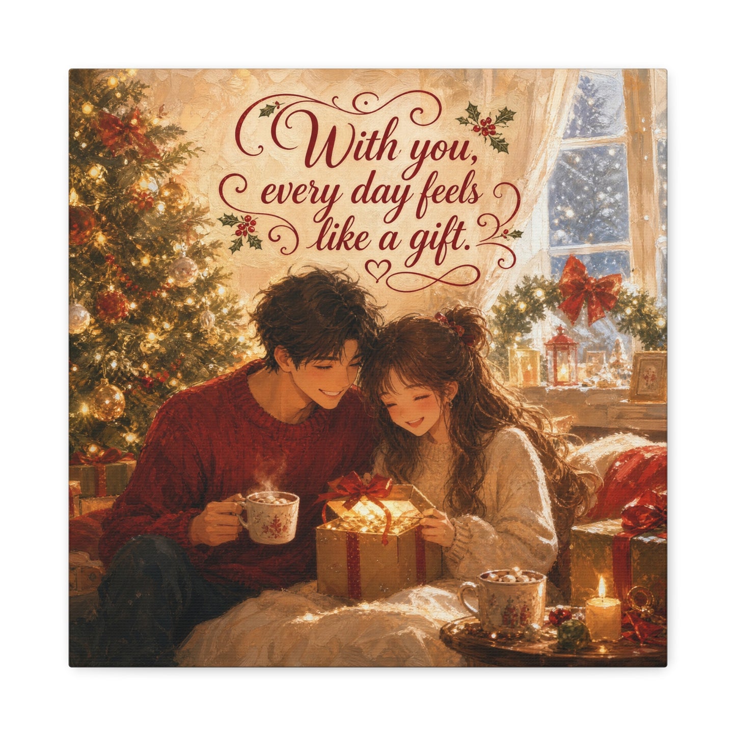 "With You" - Warm Golden Winter Decor - Traditional Quote Print For Bedroom, Living Room - Office Wall Art