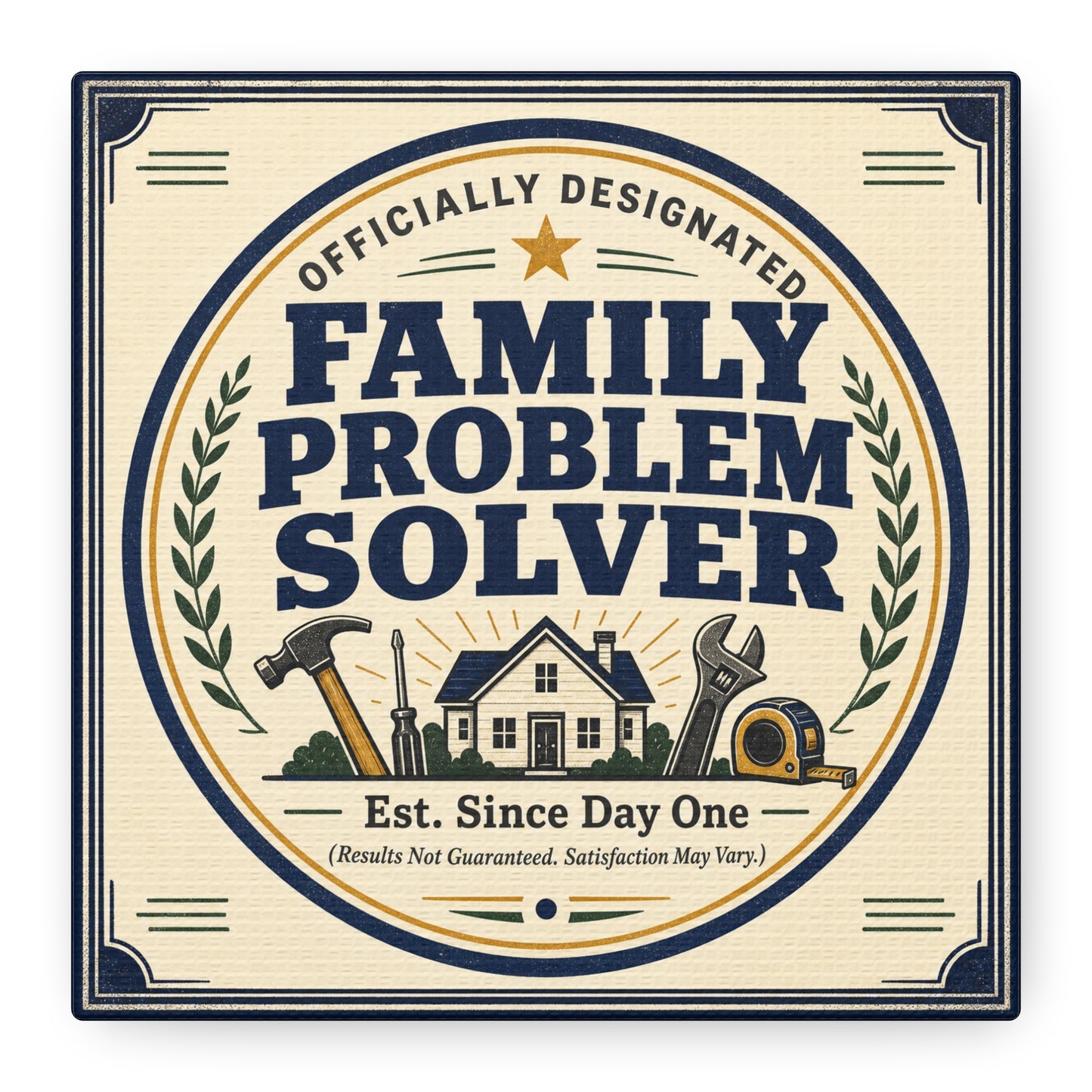 "Officially Designated Family Problem Solver" Canvas Wall Art - Vintage Typography Home Sign, Rustic Farmhouse Style, Humorous Quote Print, Living Room Wall Decor - Ready to Hang - Ready to Hang