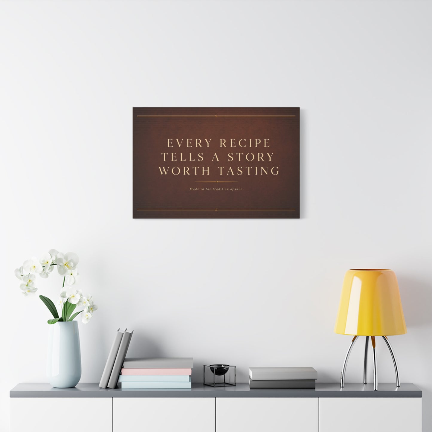 "Every Recipe Tells A Story Worth Tasting" Canvas Wall Art - Kitchen Quote Typography Decor - Brown Minimalist Farmhouse Style - Dining Room Home Decoration - Living Room Wall Decor - Ready to Hang