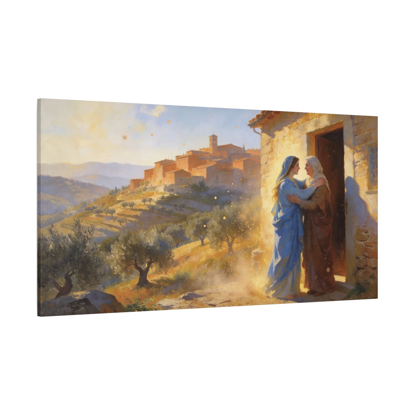 Virgin Mary Visitation Canvas Wall Art - Religious Biblical Village Scene, Golden Light Painting - Christian Home Decor, Traditional Style - Living Room Wall Decor Bedroom Decoration - Ready to Hang