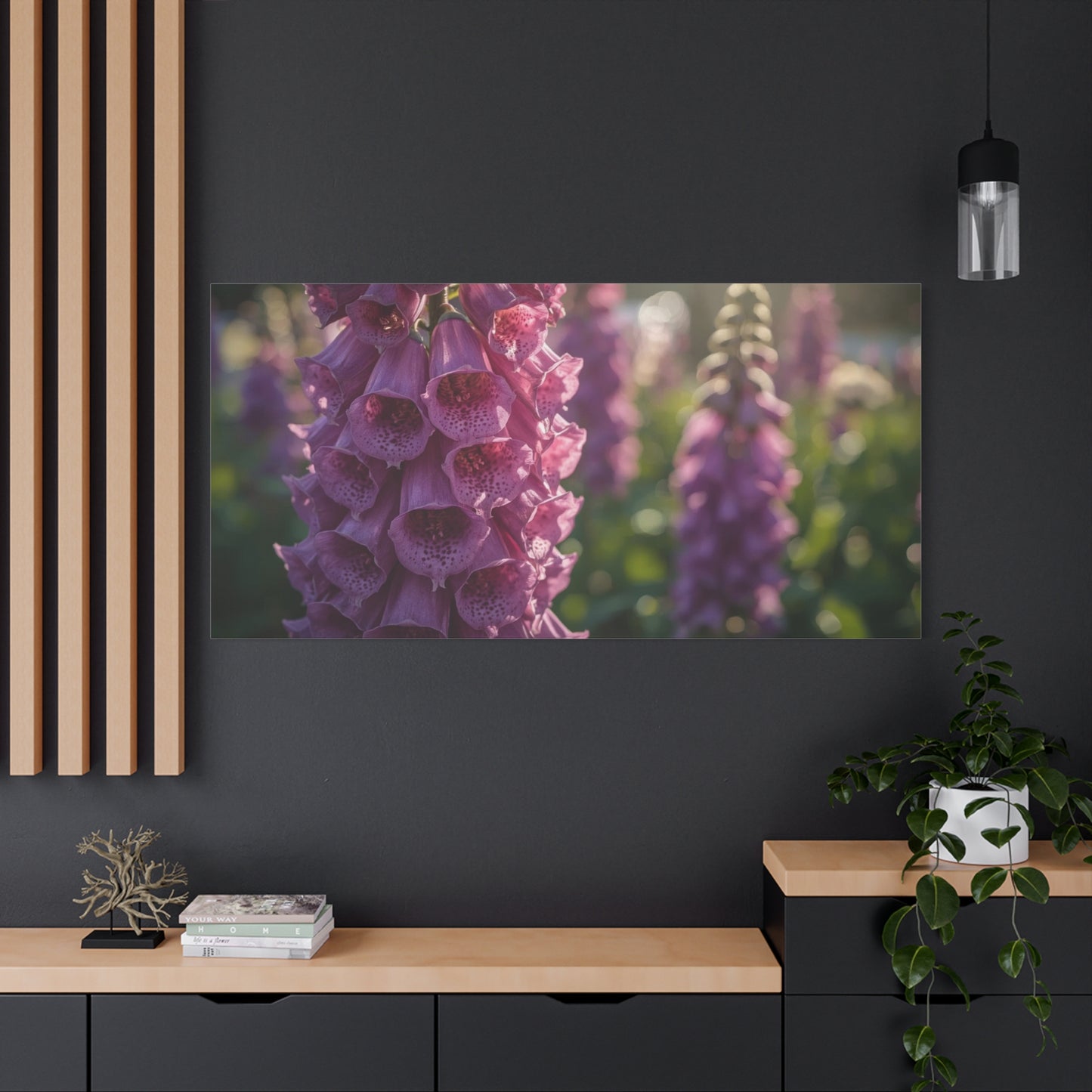 Purple Foxglove Flower Canvas Wall Art - Botanical Floral Art Print, Soft Golden Light, Matte Finish Decor - Bedroom Wall Hanging, Living Room Accent, Spa Style Interior Design - Ready to Hang