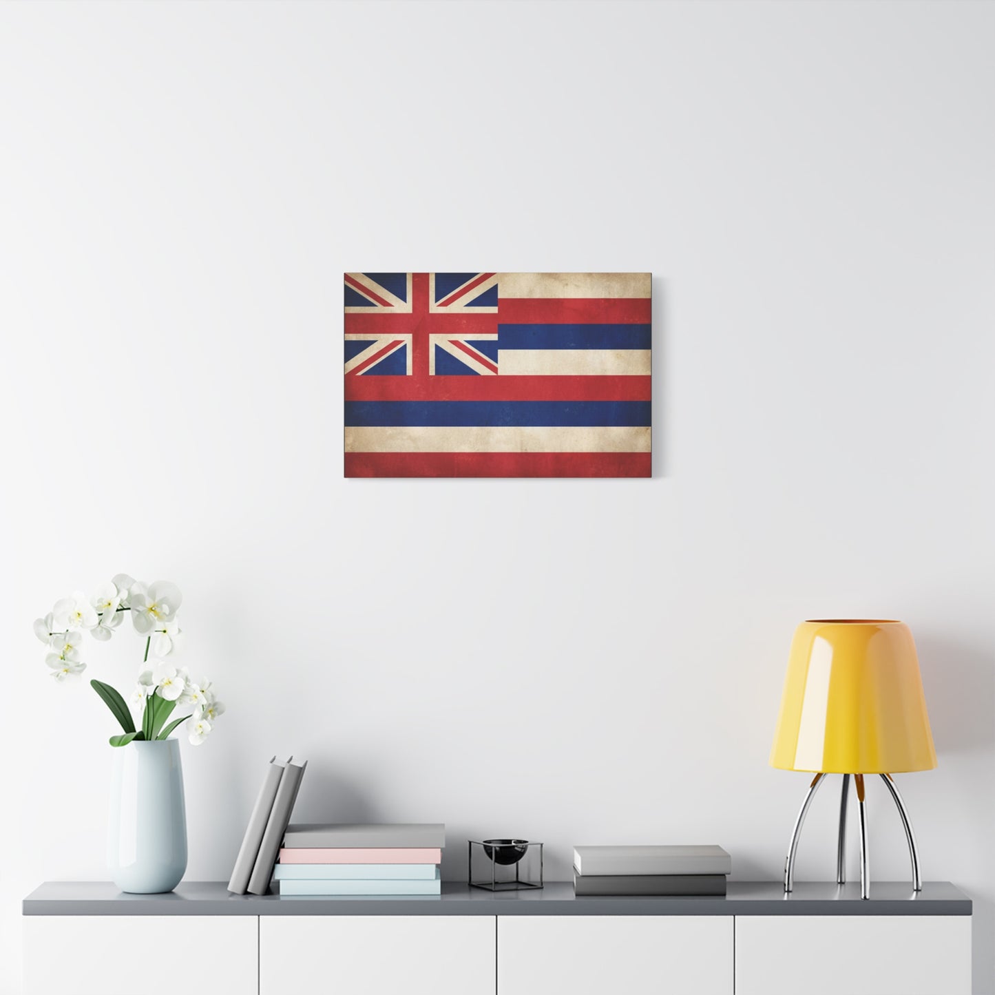 Hawaii State Flag Canvas Wall Art - Vintage Hawaiian Flag Print, Distressed Patriotic Wall Decor - Matte Cotton Canvas - Traditional Island Style - Living Room Bedroom Office Accent - Ready to Hang