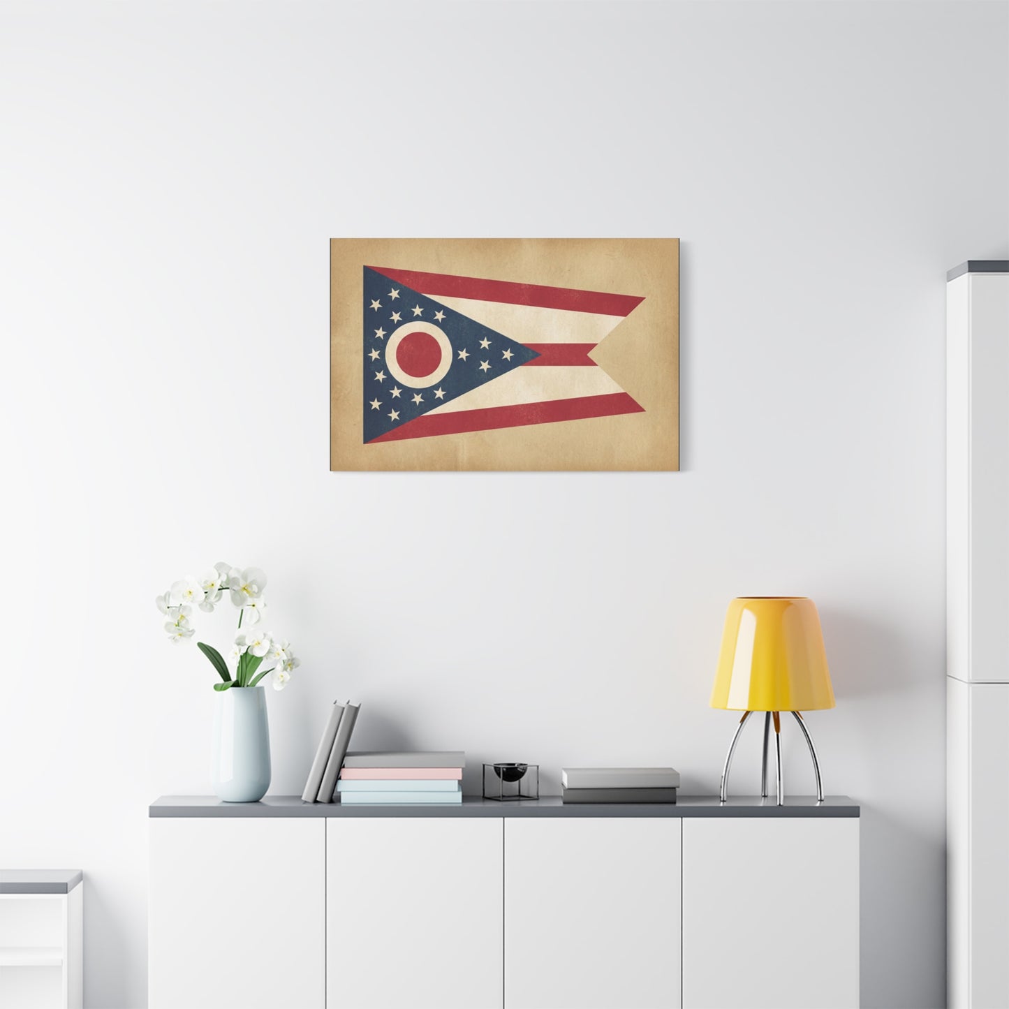 Ohio State Flag Canvas Wall Art - Vintage Buckeye Banner Print, Patriotic Red White Blue Decor - Rustic Americana Style - Living Room Home Decoration - Living Room Wall Decor - Bedroom Home Decoration