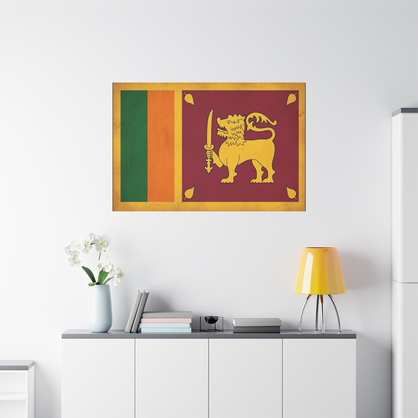 Sri Lanka Flag Canvas Wall Art - Golden Lion With Sword National Banner Print - Vintage Patriotic Style, Cultural Home Decor, Living Room Wall Decor, Office Art - Modern Farmhouse Style