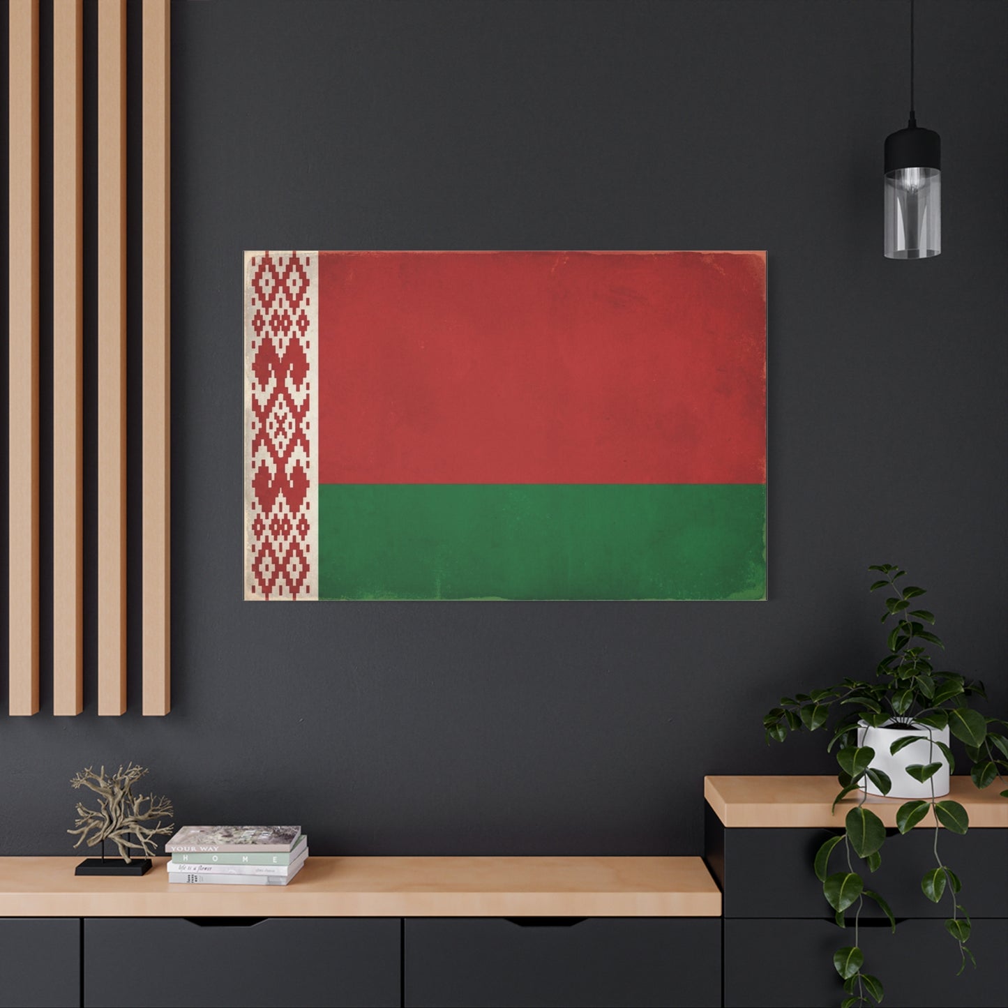 Belarus Flag Canvas Wall Art - Vintage Red Green National Banner Print, Patriotic Eastern Europe Decor - Textured Minimalist Style - Living Room Wall Decor - Modern Farmhouse Style - Ready to Hang