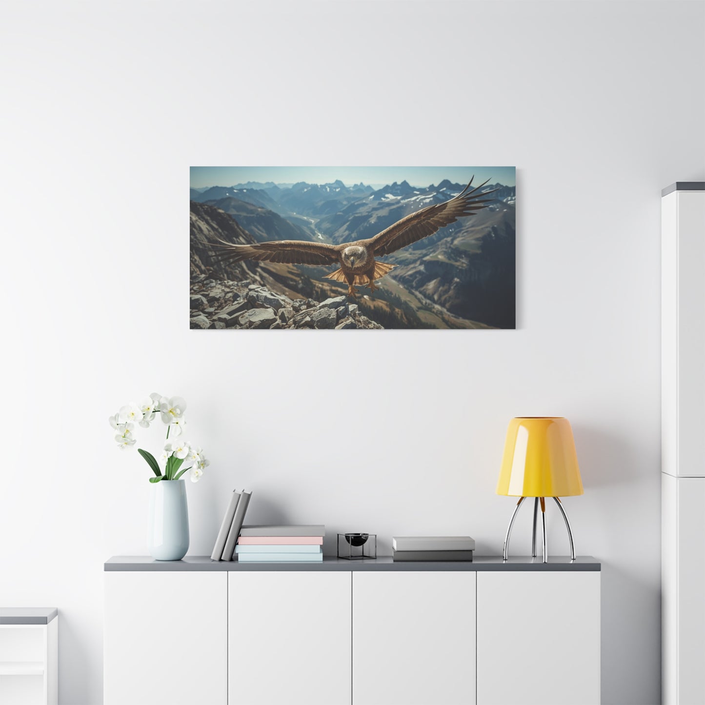 Golden Eagle Canvas Wall Art - Mountain Wildlife Landscape, Alpine Valley Bird Print - Matte Cotton Art Print, Rustic Contemporary Style - Living Room Wall Decor, Office Accent - Ready to Hang