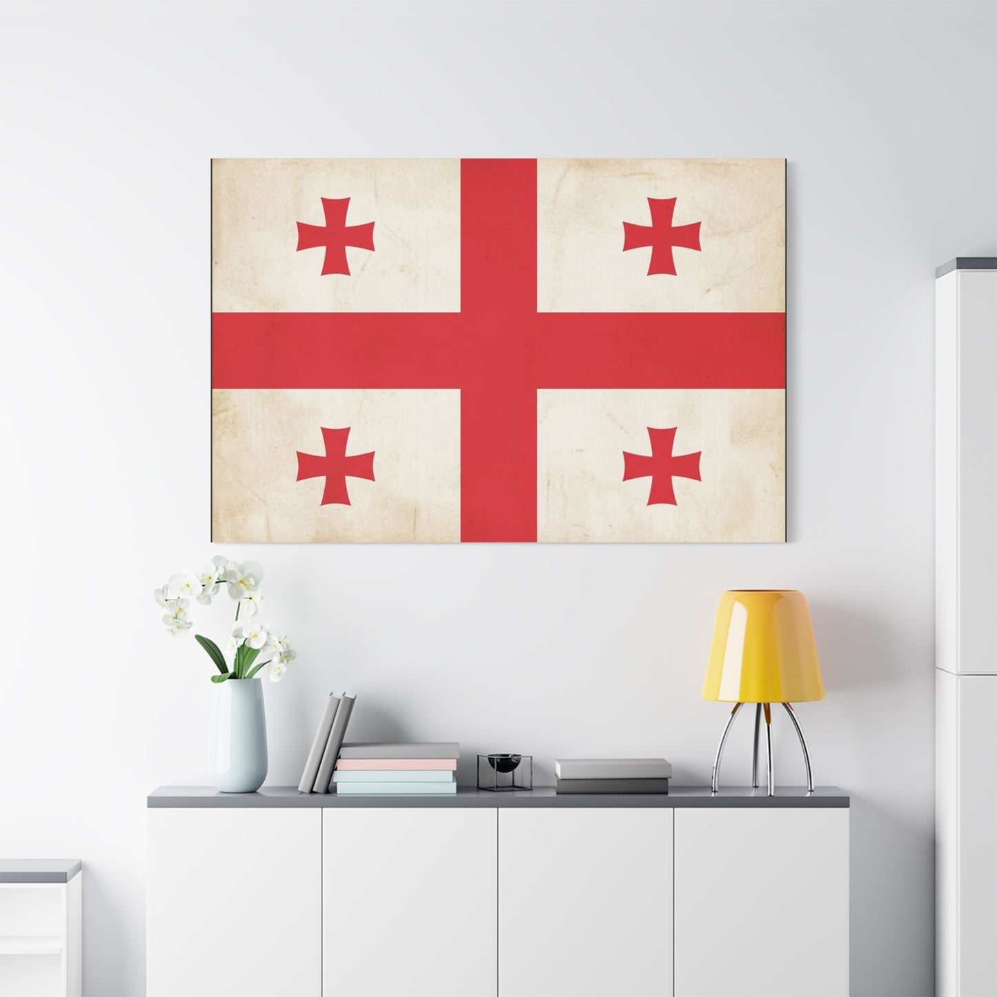 Georgia Flag Canvas Wall Art - Vintage Georgian Cross Flag Print, Patriotic Heritage Decor - Matte Cotton Artwork - Living Room Wall Decor, Office Accent - Bedroom Home Decoration - Ready to Hang