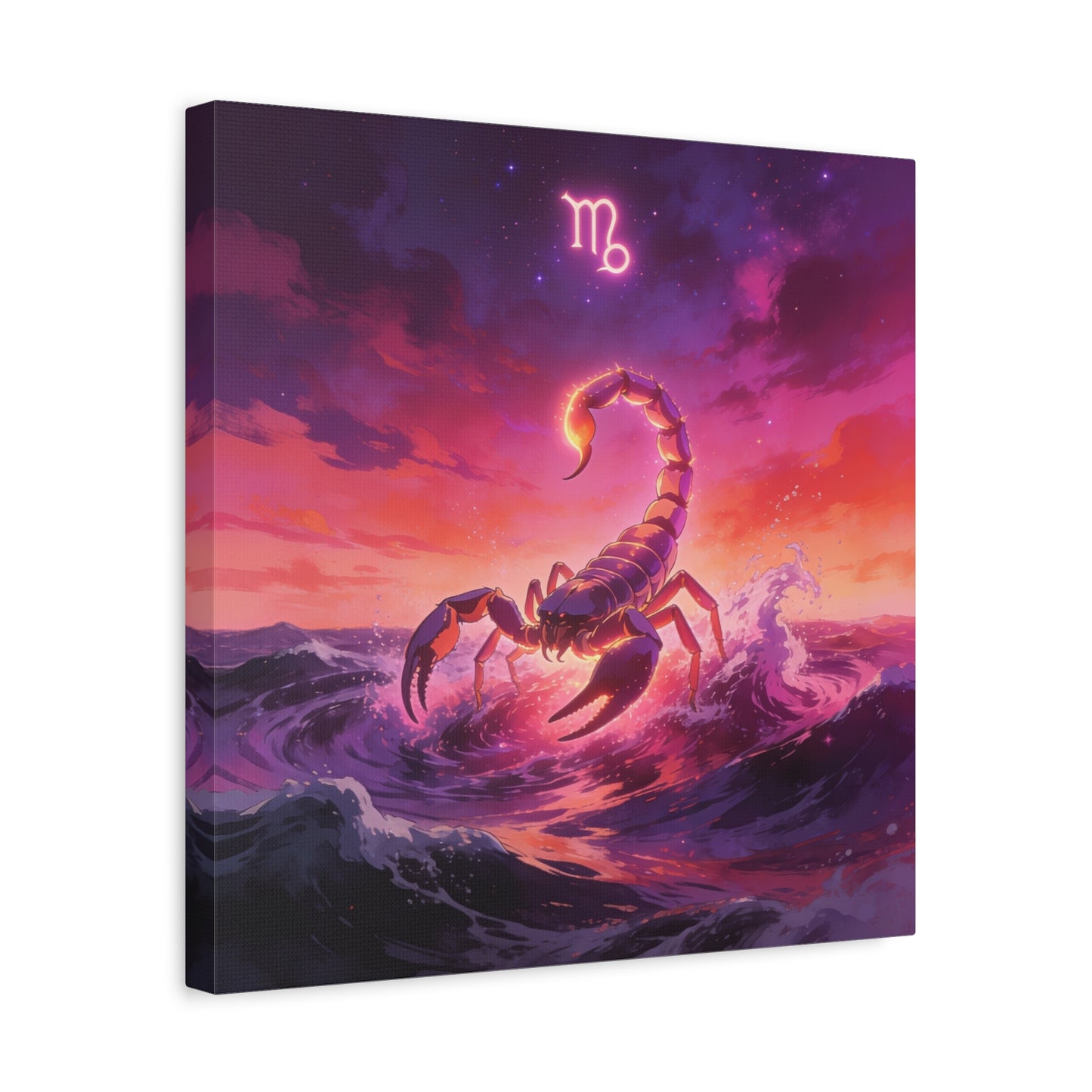 Scorpio Zodiac Canvas Wall Art - Glowing Scorpion Ocean Illustration, Celestial Astrology Print - Matte Cotton Canvas - Modern Fantasy Style - Bedroom Wall Decor, Home Office Accent - Ready to Hang