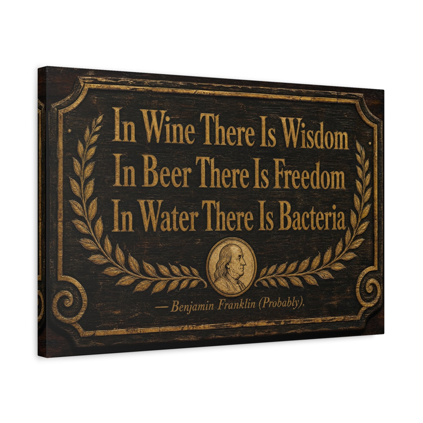 "In Wine There Is Wisdom In Beer There Is Freedom" Canvas Wall Art - Vintage Bar Quote Print, Rustic Tavern Style, Brown Gold Typography Decor, Home Bar - Office Wall Art - Cocktail Lounge Decor