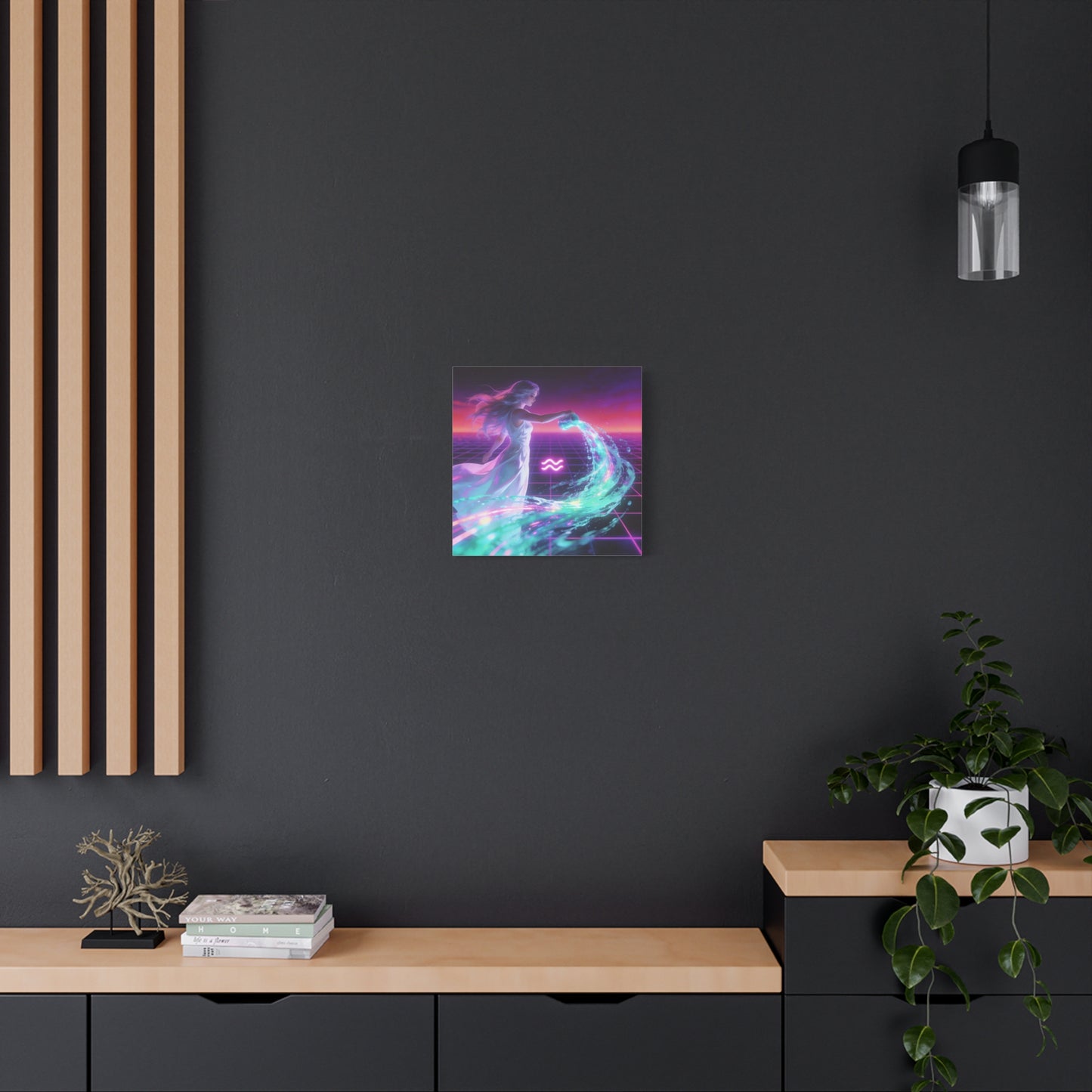 Aquarius Woman Canvas Wall Art - Neon Water Bearer Zodiac Illustration, Retro Synthwave Aesthetic - Matte Canvas Print - Bedroom Wall Decor, Home Office Accent, Mystical Decor - Modern Farmhouse Style
