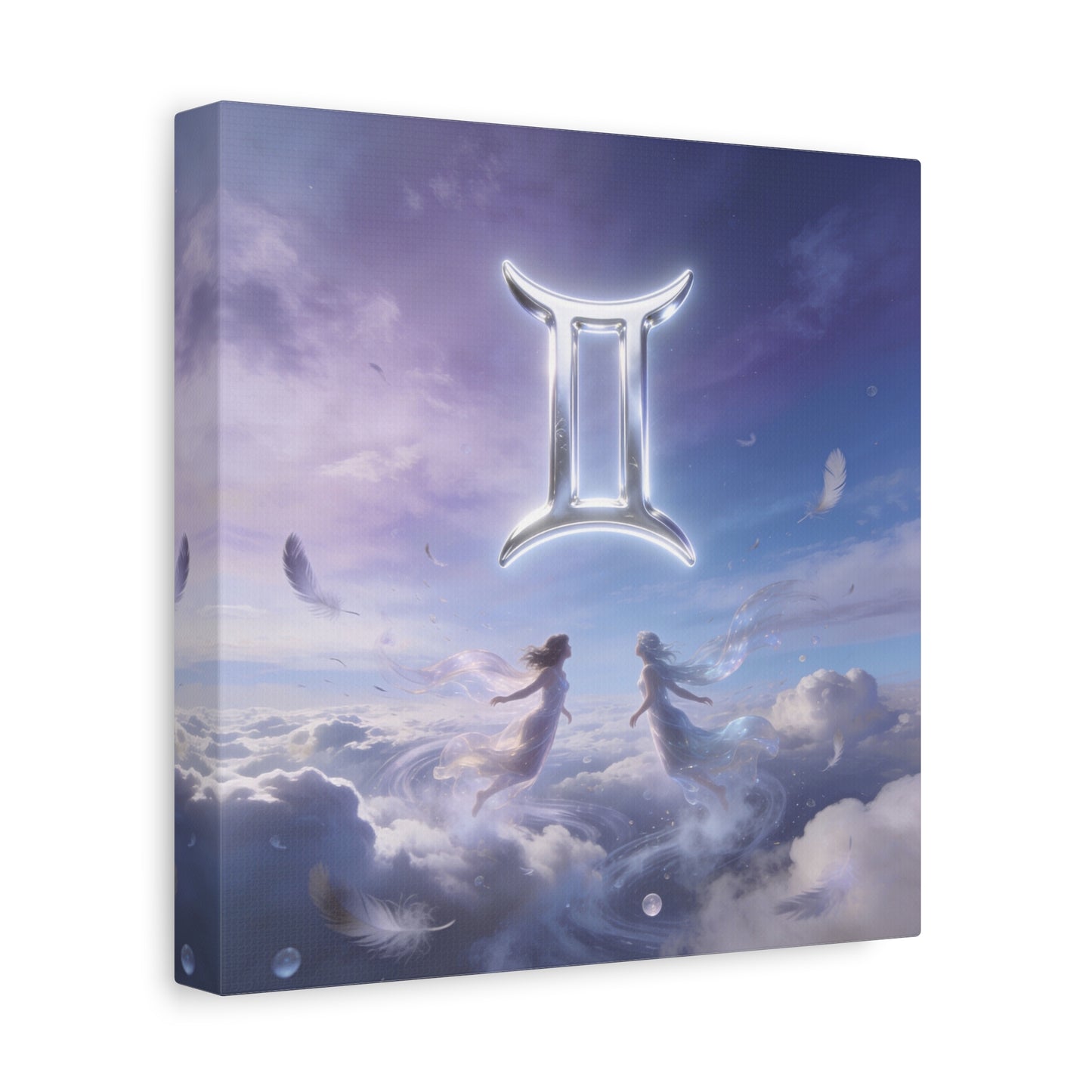 Gemini Zodiac Canvas Art Print - Glowing Twin Symbol, Ethereal Sky Illustration - Dreamy Celestial Typography Style - Cotton Canvas Decor For Bedroom, Living Space, Meditation Room - Office Wall Art